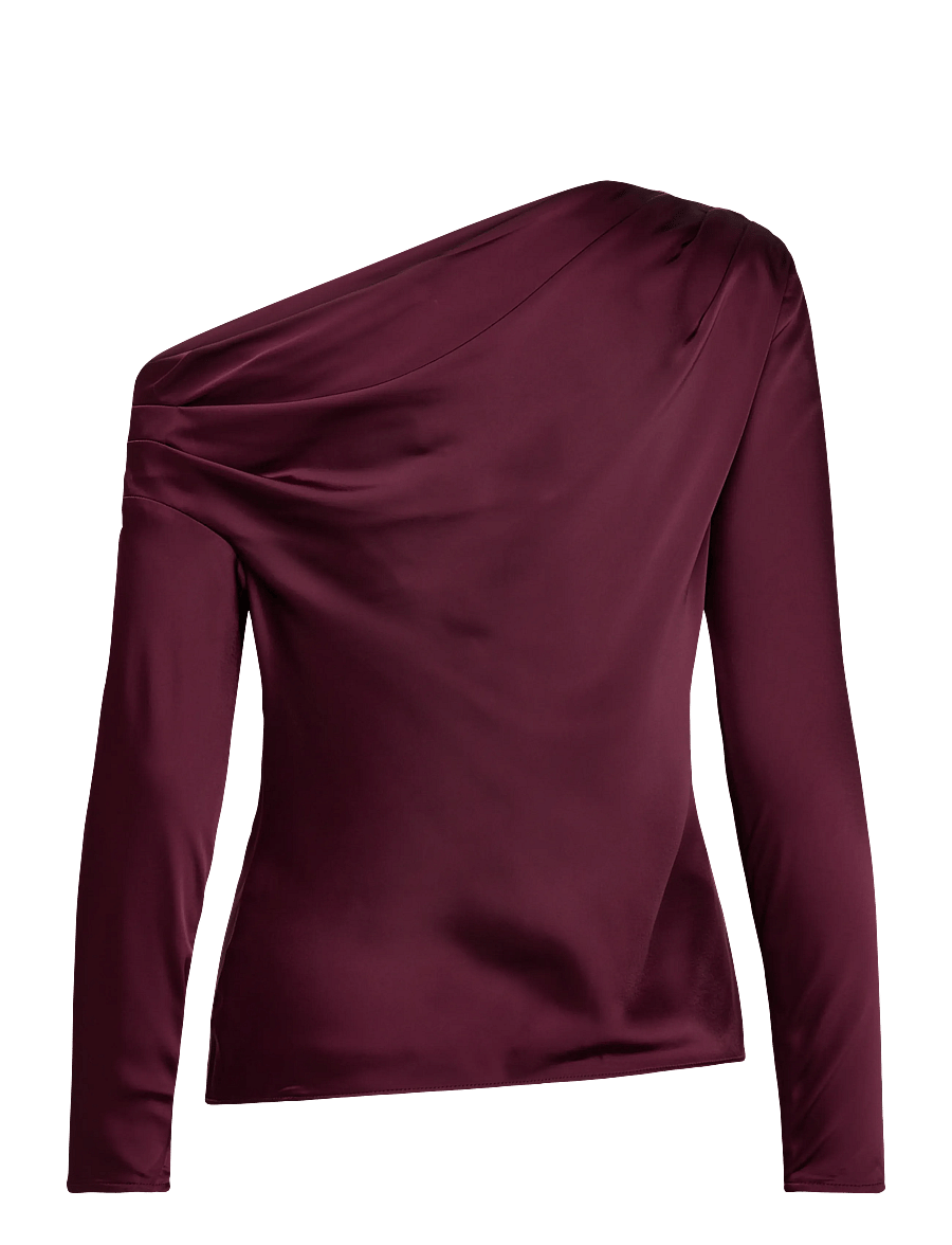 Lauren Ralph Lauren - Satin Charmeuse Off-the-Shoulder Blouse - langærmede bluser - dark garnet - 2