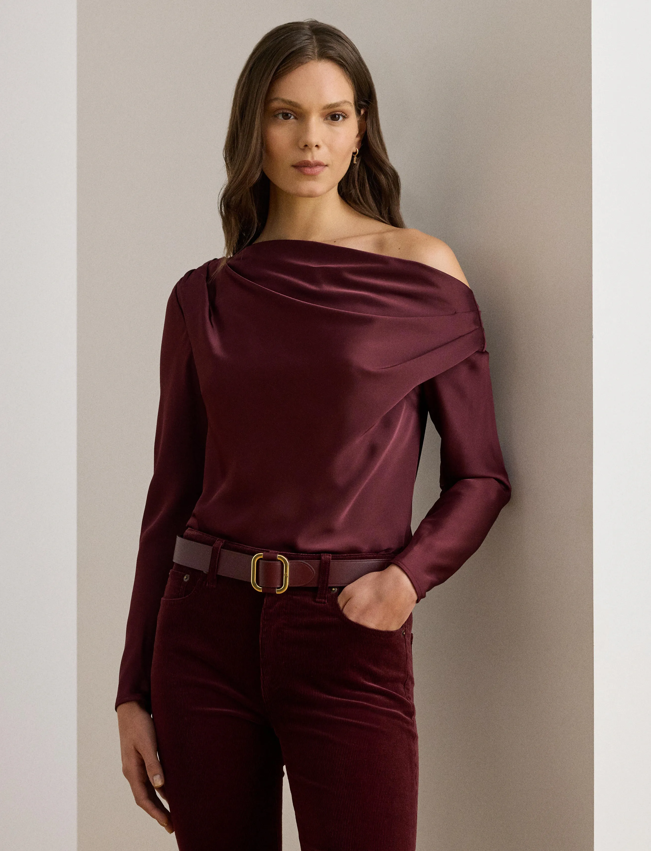 Lauren Ralph Lauren Satin Charmeuse Off-the-Shoulder Blouse - Bluser & Skjorter - DARK GARNET / burgundy