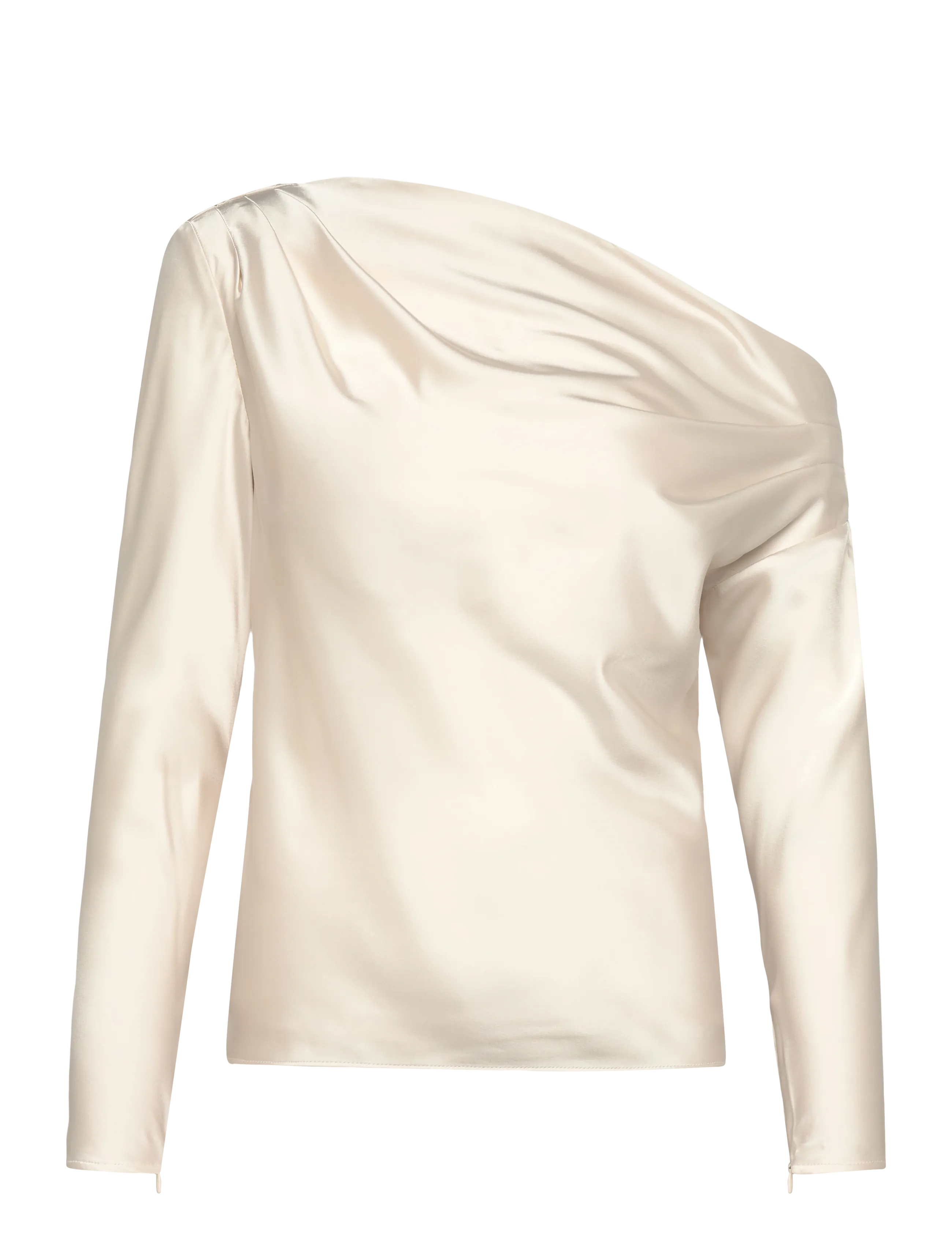 Satin Charmeuse Off-the-Shoulder Blouse - MASCARPONE CREAM