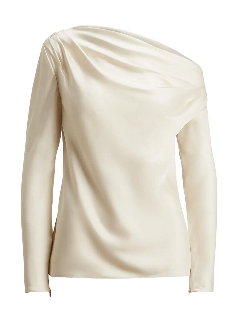 Lauren Ralph Lauren - Satin Charmeuse Off-the-Shoulder Blouse - long sleeved blouses - mascarpone cream - 1