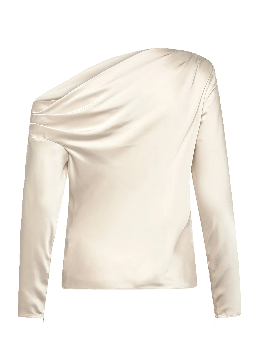 Lauren Ralph Lauren - Satin Charmeuse Off-the-Shoulder Blouse - langærmede bluser - mascarpone cream - 2