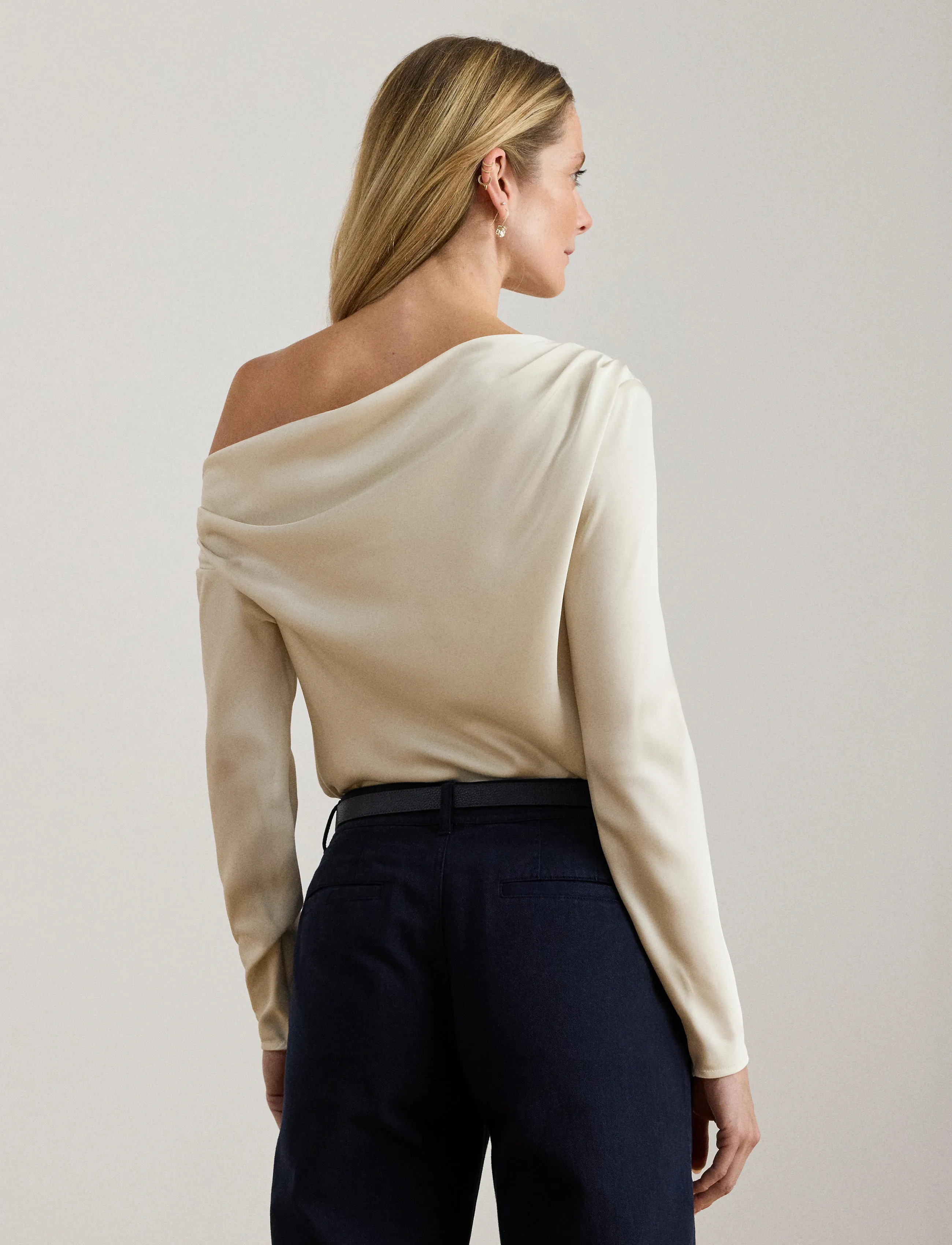 Lauren Ralph Lauren Satin Charmeuse Off-the-Shoulder Blouse - Lauren Ralph Lauren - MASCARPONE CREAM / cream