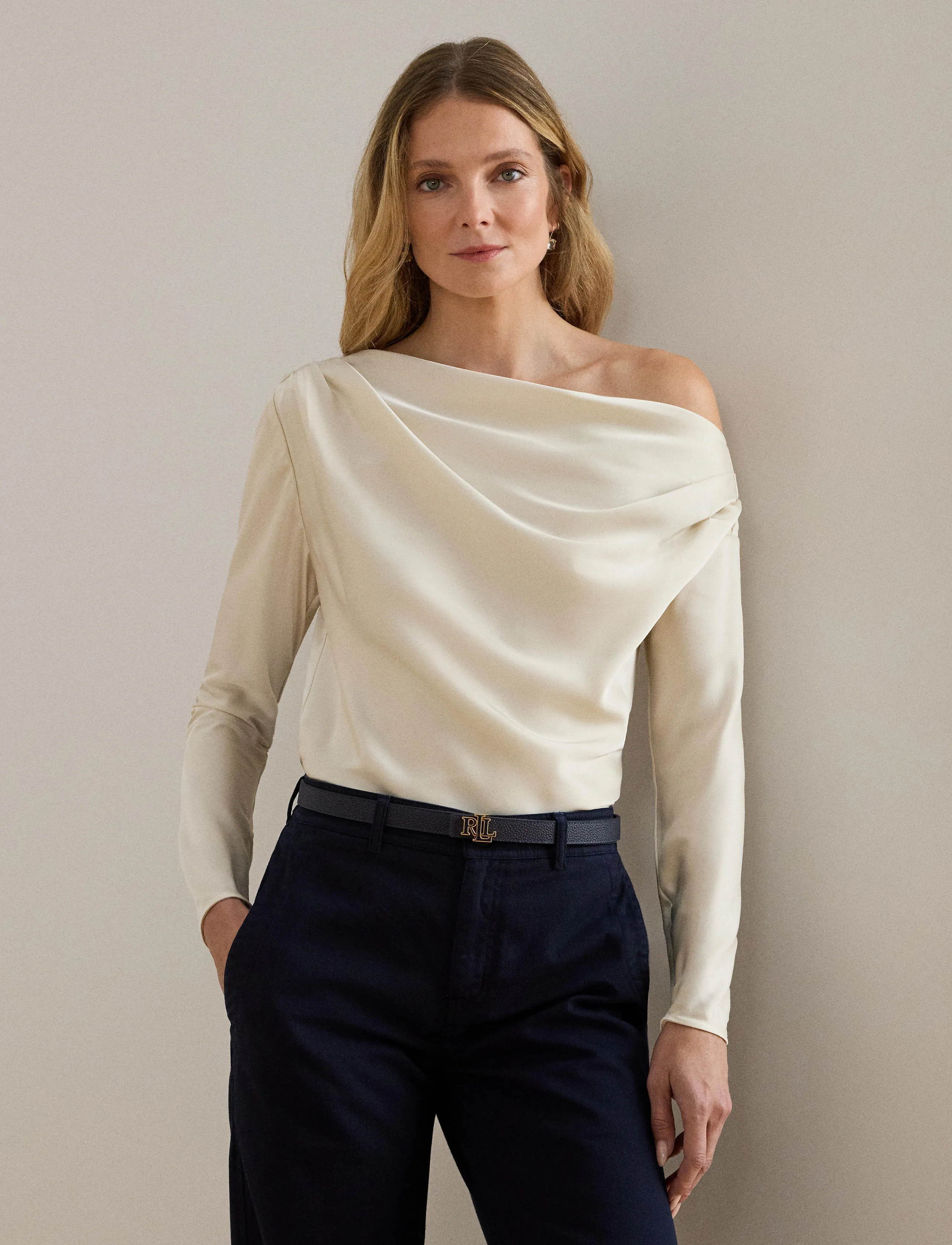 Lauren Ralph Lauren Satin Charmeuse Off-the-Shoulder Blouse - Bluser & Skjorter - MASCARPONE CREAM / cream