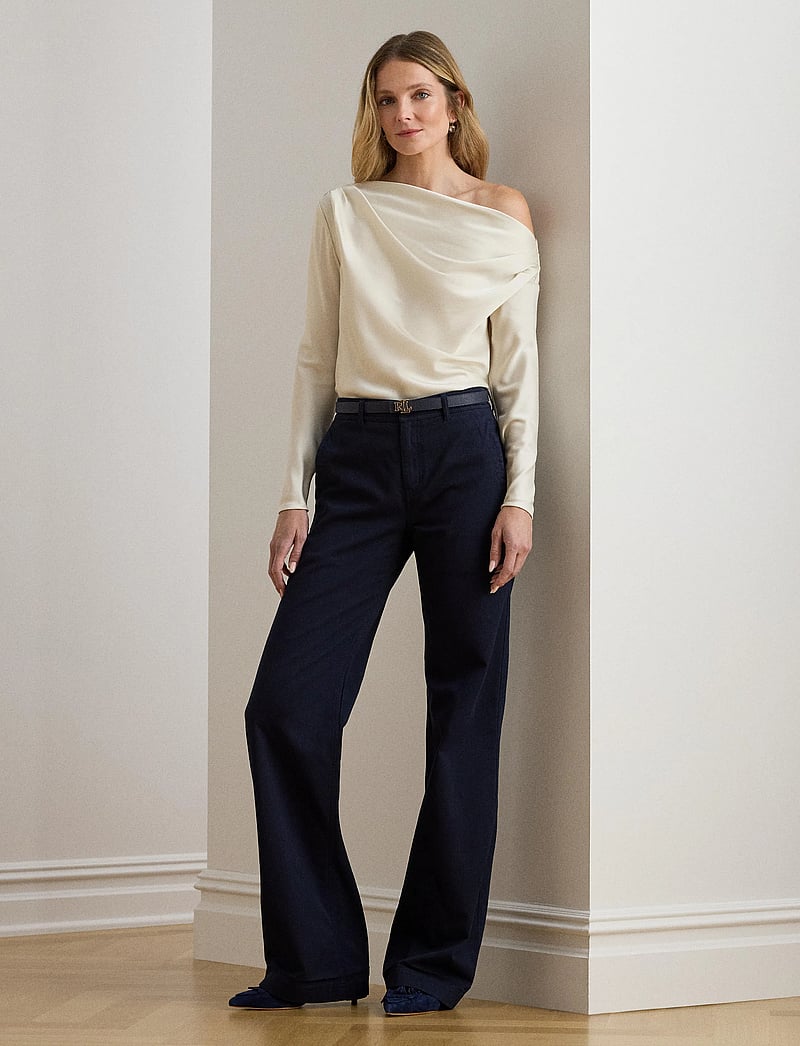 Lauren Ralph Lauren - Satin Charmeuse Off-the-Shoulder Blouse - long sleeved blouses - mascarpone cream - 3