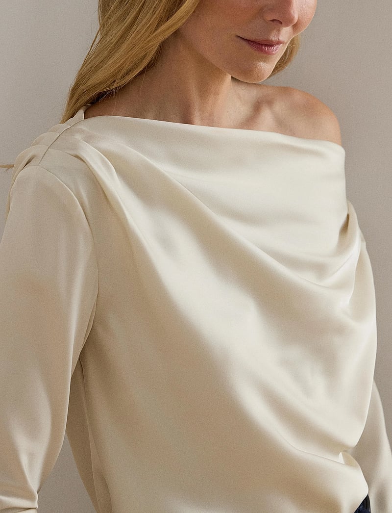 Lauren Ralph Lauren - Satin Charmeuse Off-the-Shoulder Blouse - long sleeved blouses - mascarpone cream - 4