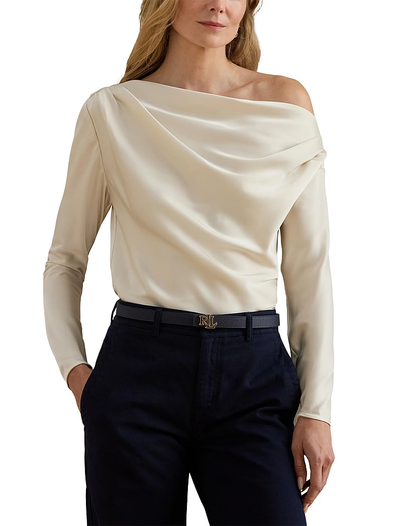 Lauren Ralph Lauren - Satin Charmeuse Off-the-Shoulder Blouse - long sleeved blouses - mascarpone cream - 5