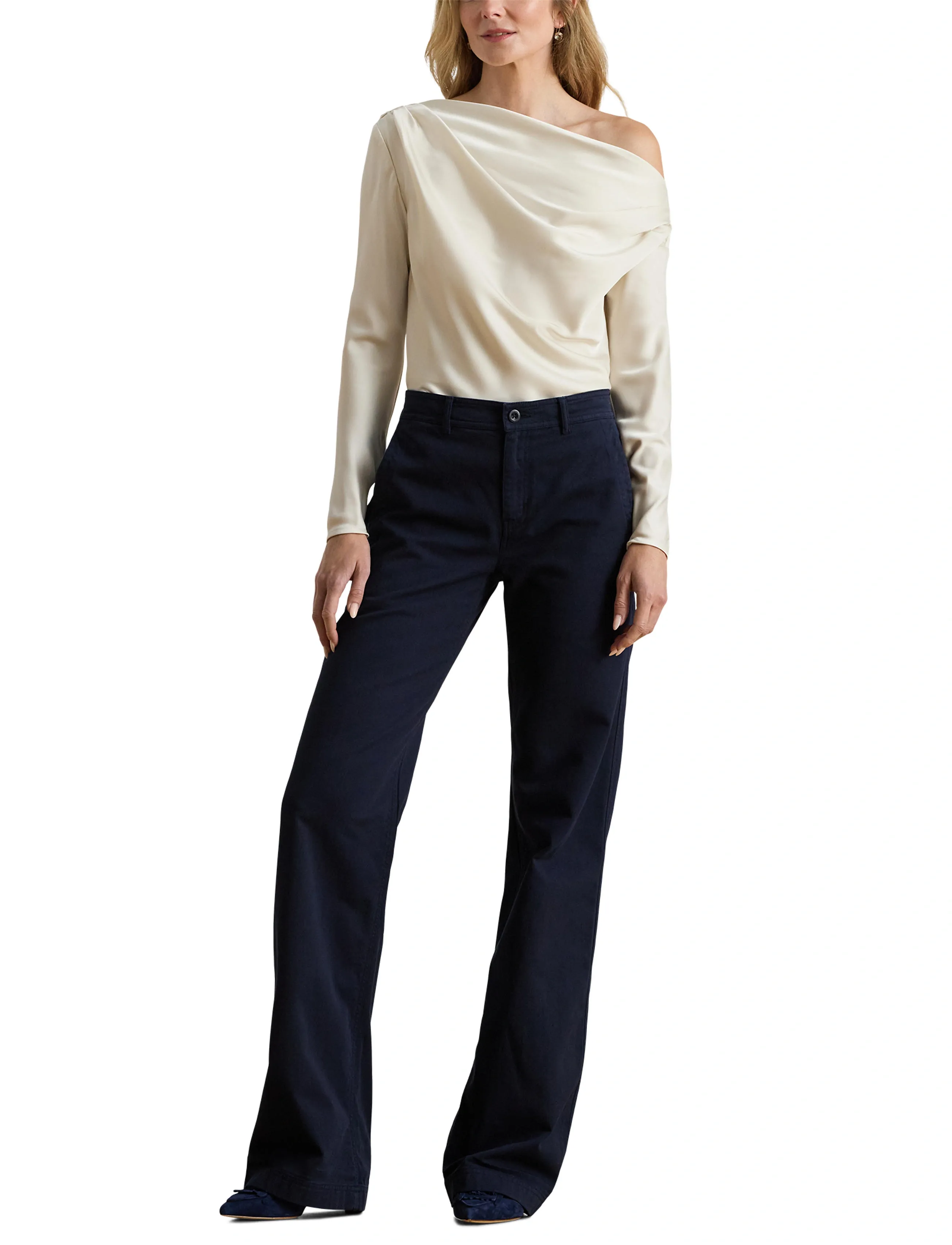 Lauren Ralph Lauren Satin Charmeuse Off-the-Shoulder Blouse - Lauren Ralph Lauren - MASCARPONE CREAM / cream