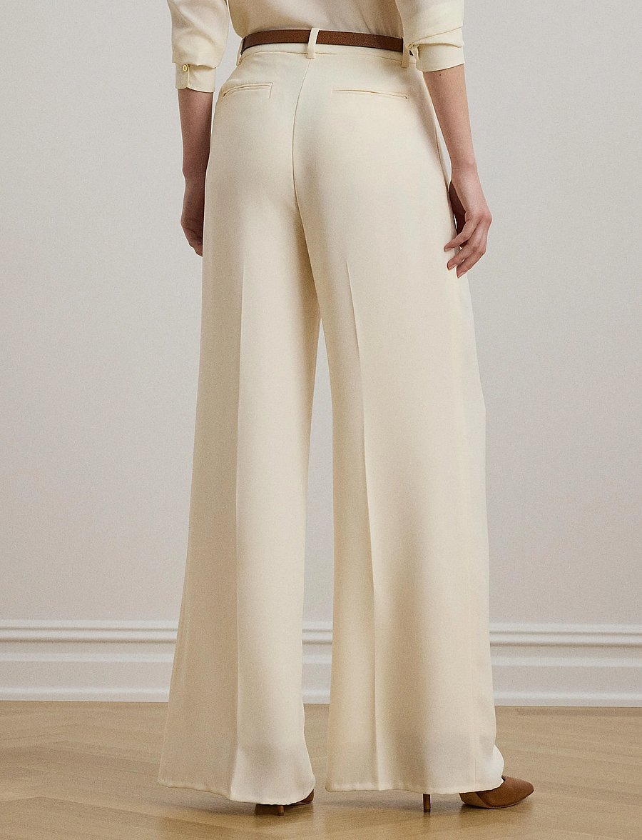 Lauren Ralph Lauren - Double-Faced Georgette Wide-Leg Pant - puvunhousut - mascarpone cream - 3