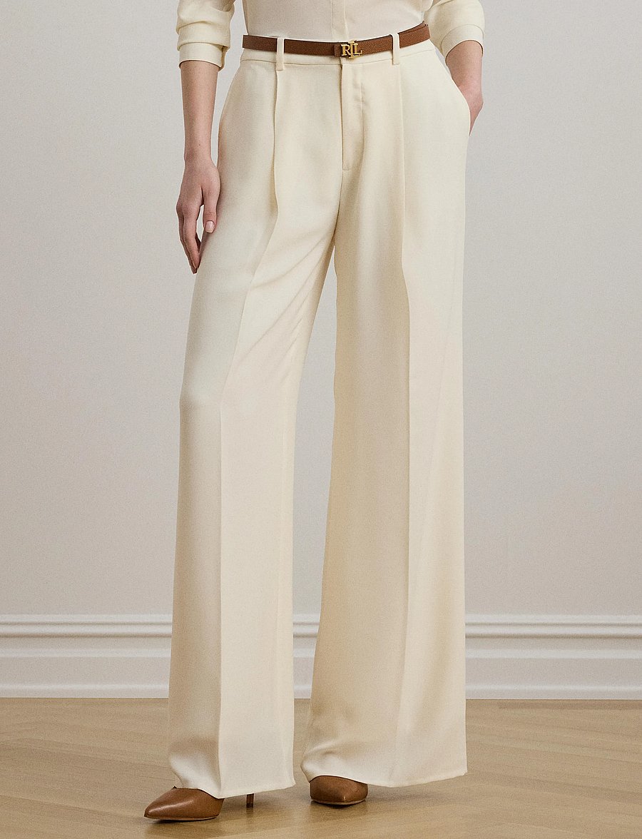 Lauren Ralph Lauren - Double-Faced Georgette Wide-Leg Pant - puvunhousut - mascarpone cream - 0