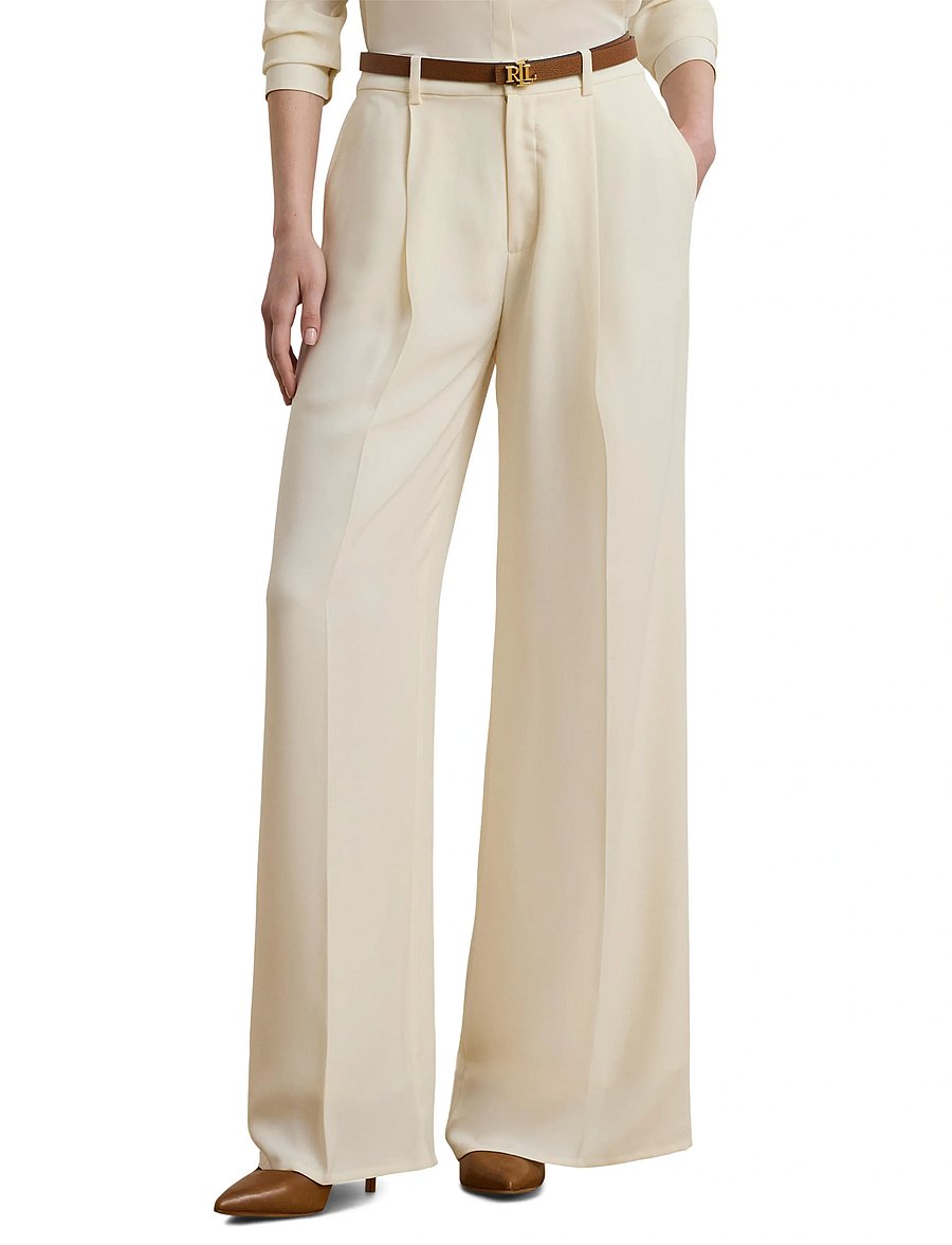 Lauren Ralph Lauren - Double-Faced Georgette Wide-Leg Pant - puvunhousut - mascarpone cream - 5