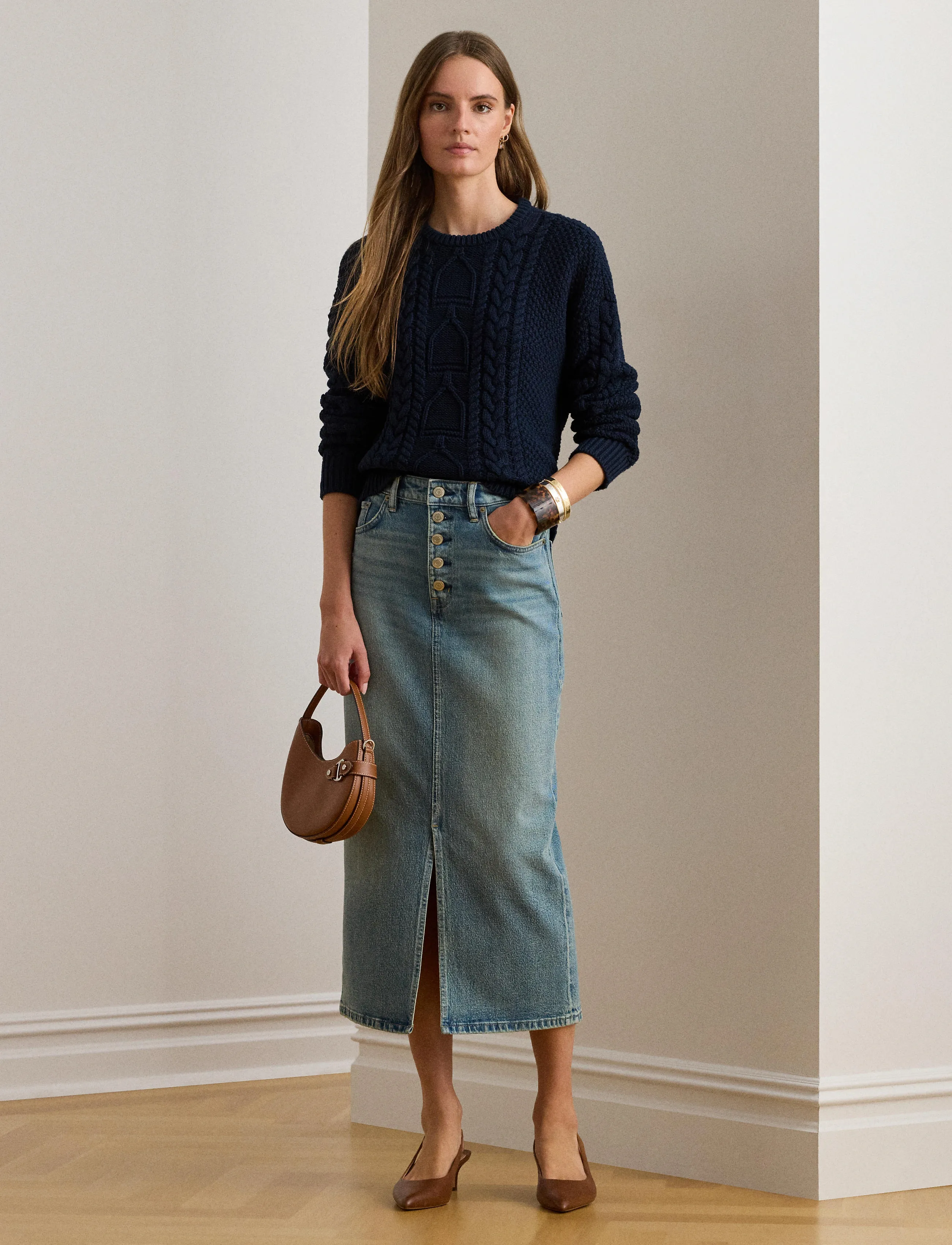 Lauren Ralph Lauren - Denim Pencil Midi Skirt - jeanskjolar - odwin wash - 3
