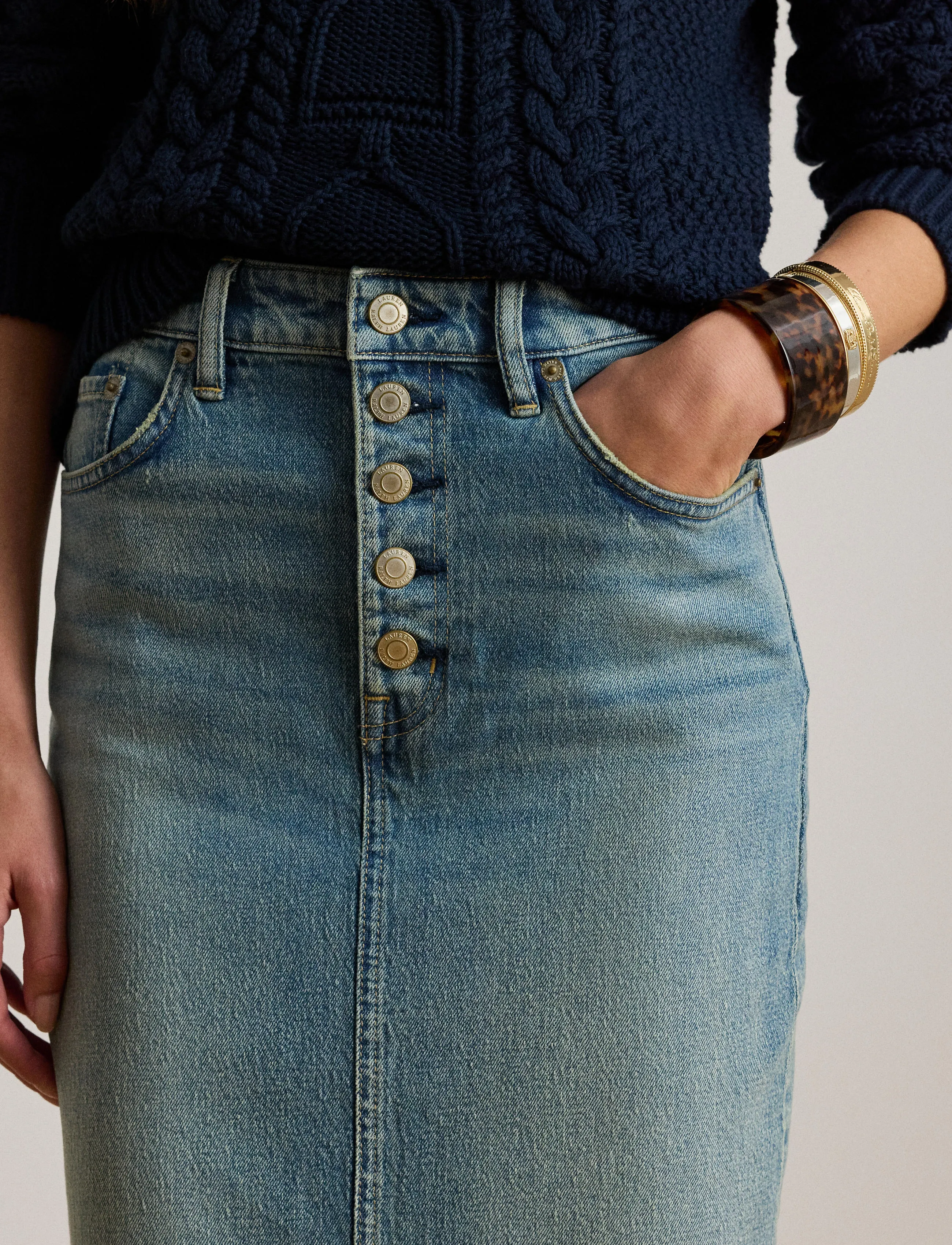 Lauren Ralph Lauren - Denim Pencil Midi Skirt - jeanskjolar - odwin wash - 4