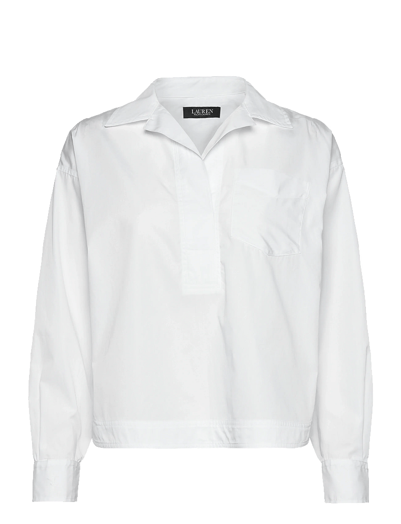 Lauren Ralph Lauren - Cotton Broadcloth Cropped Shirt - långärmade skjortor - white - 0