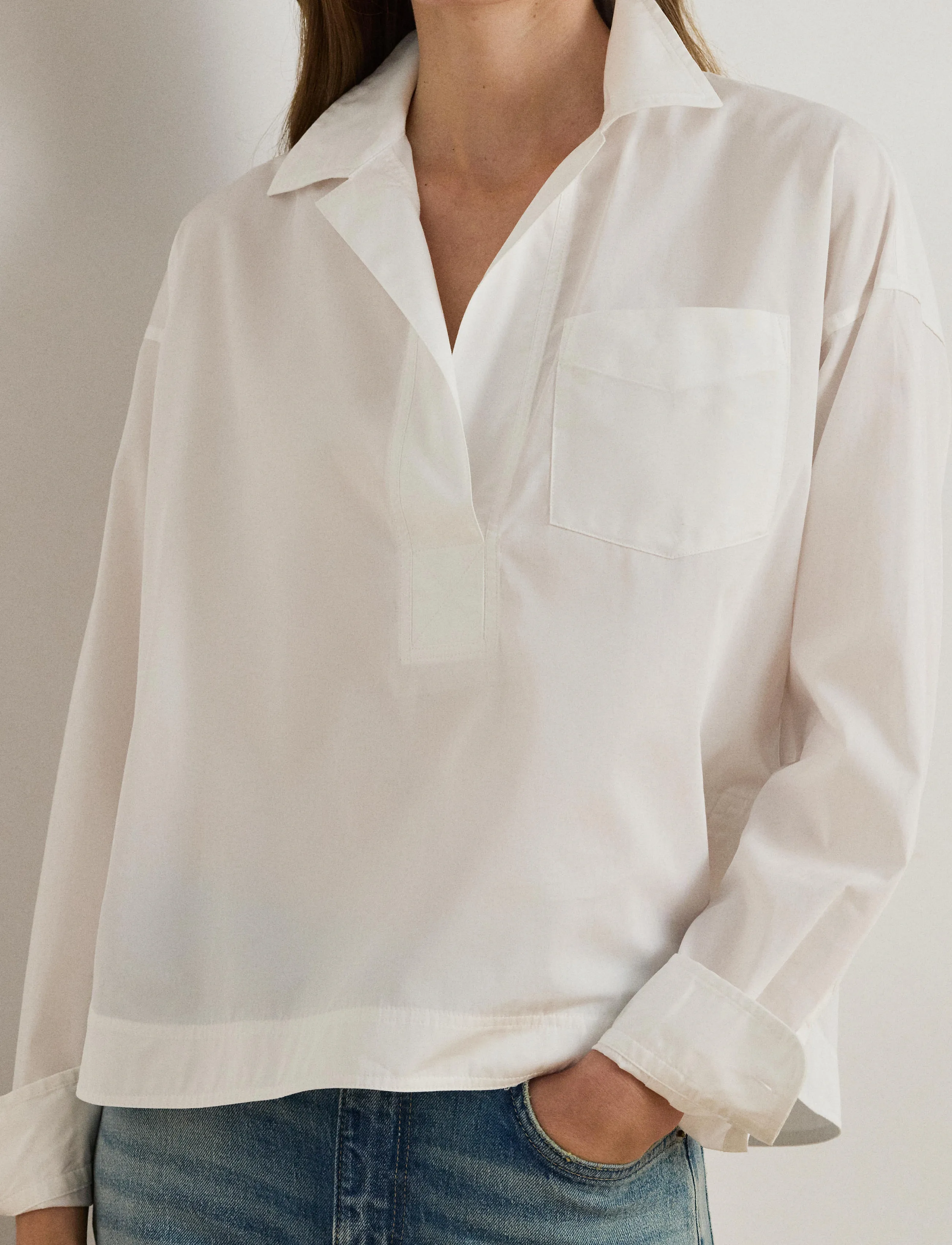 Lauren Ralph Lauren - Cotton Broadcloth Cropped Shirt - langärmlige hemden - white - 4