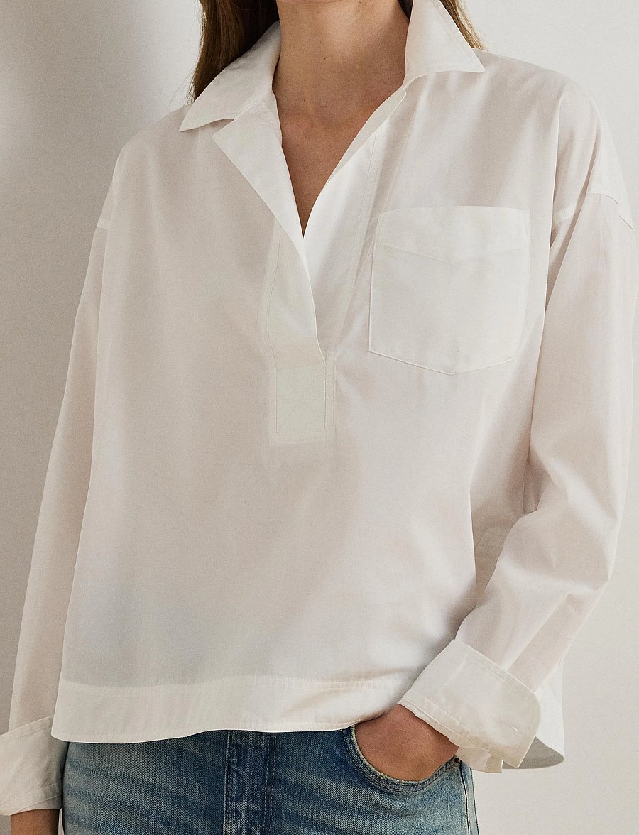 Lauren Ralph Lauren - Cotton Broadcloth Cropped Shirt - langärmlige hemden - white - 4