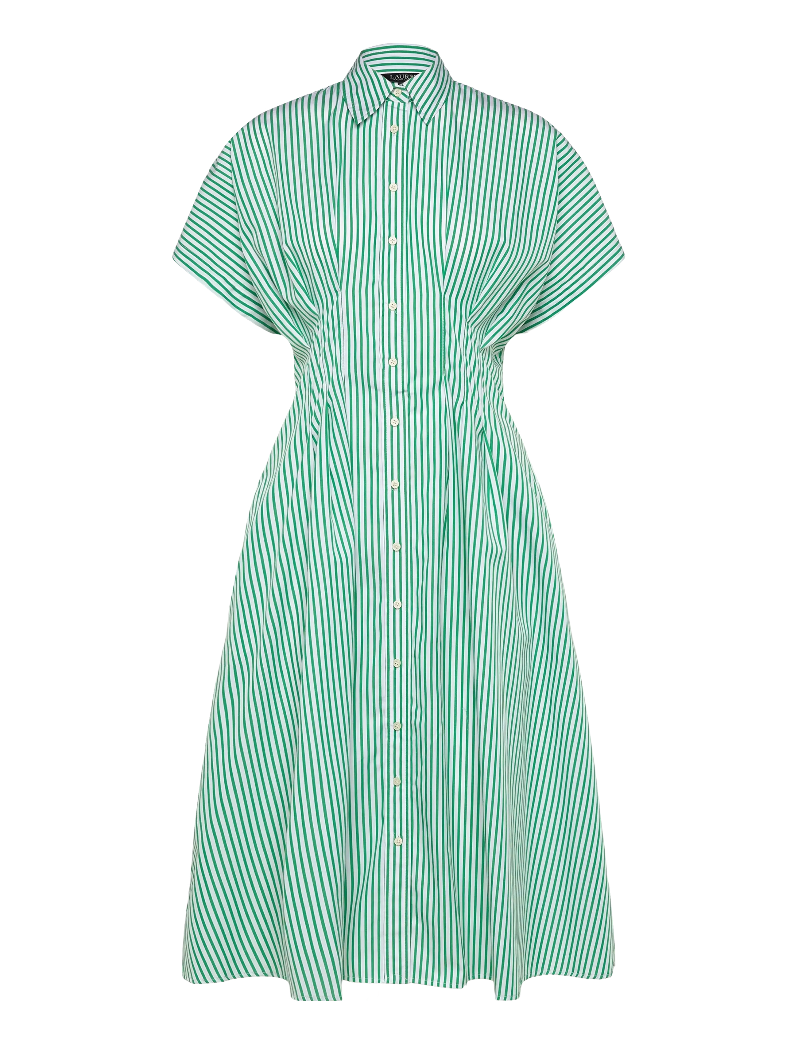Striped Pleated Broadcloth Shirtdress - GREEN/WHITE MULTI