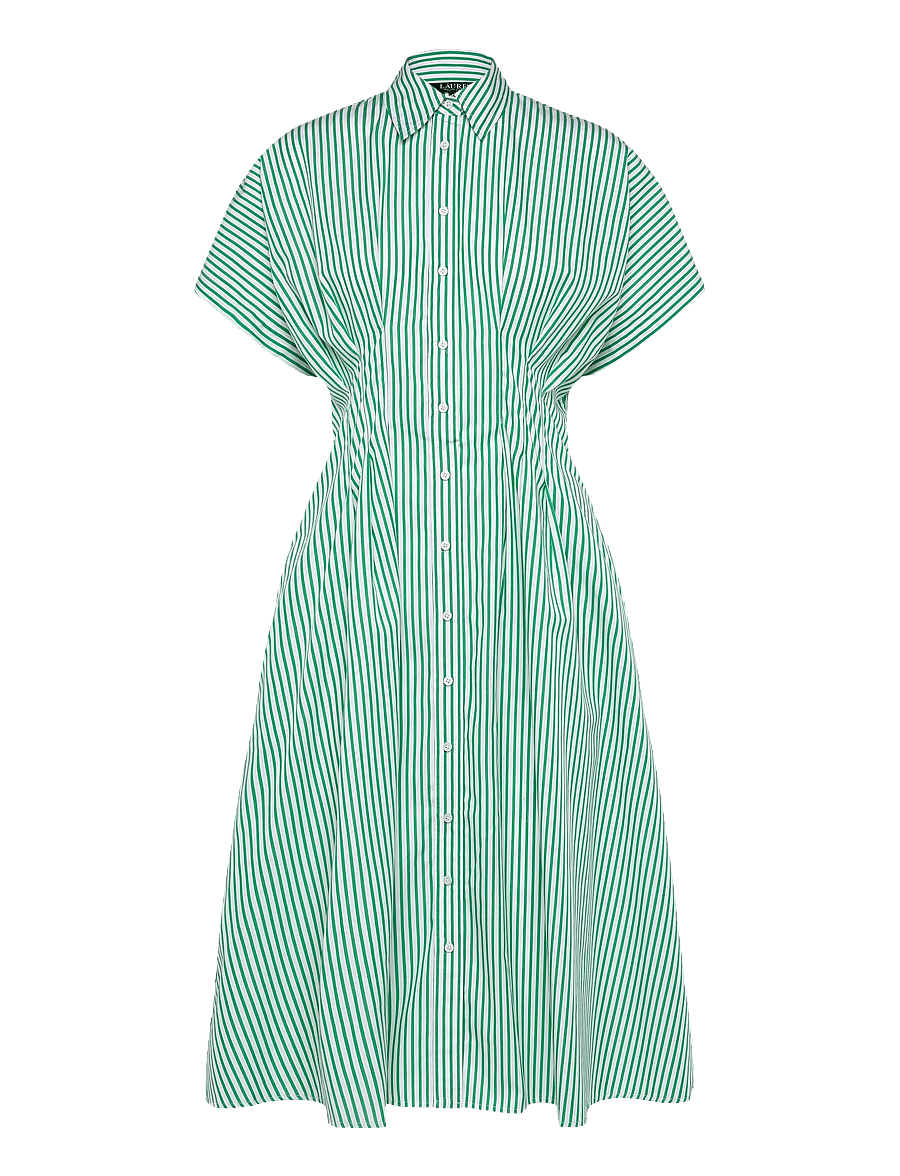 Lauren Ralph Lauren - Striped Pleated Broadcloth Shirtdress - skjortekjoler - green/white multi - 1