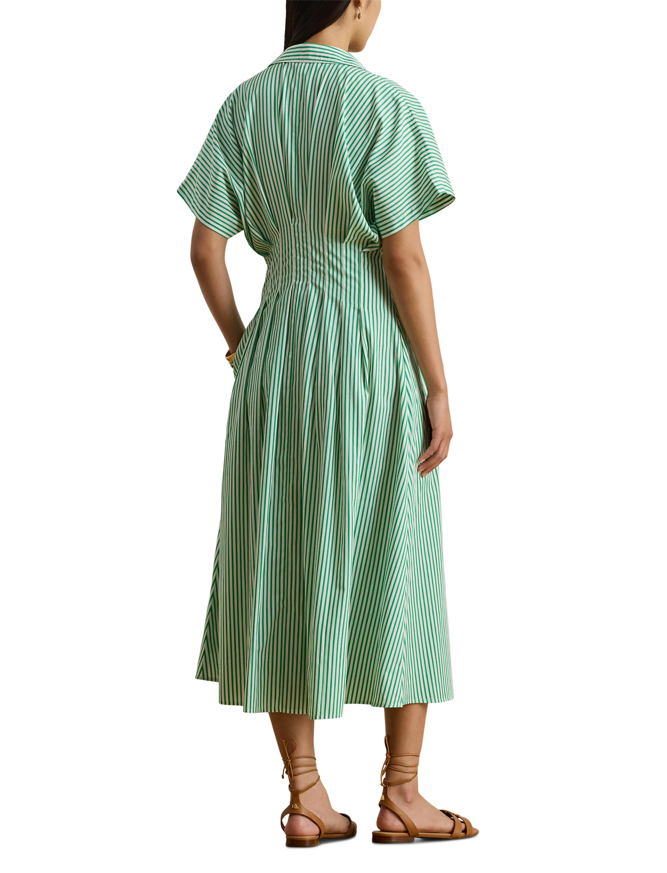 Lauren Ralph Lauren - Striped Pleated Broadcloth Shirtdress - sukienki koszulowe - green/white multi - 3