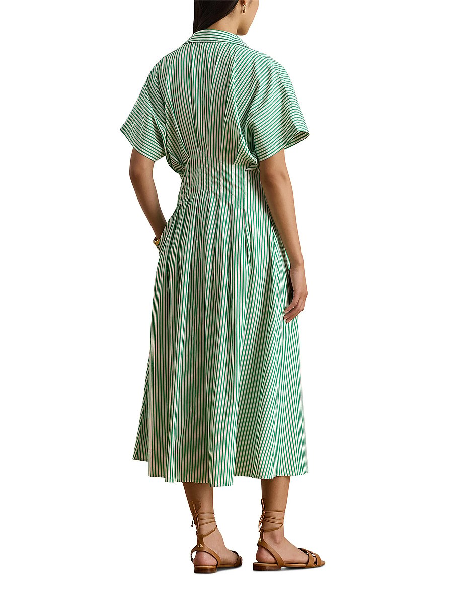 Lauren Ralph Lauren - Striped Pleated Broadcloth Shirtdress - skjortekjoler - green/white multi - 3