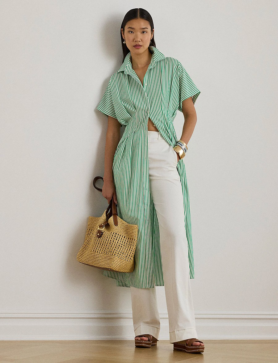Lauren Ralph Lauren - Striped Pleated Broadcloth Shirtdress - skjortekjoler - green/white multi - 5