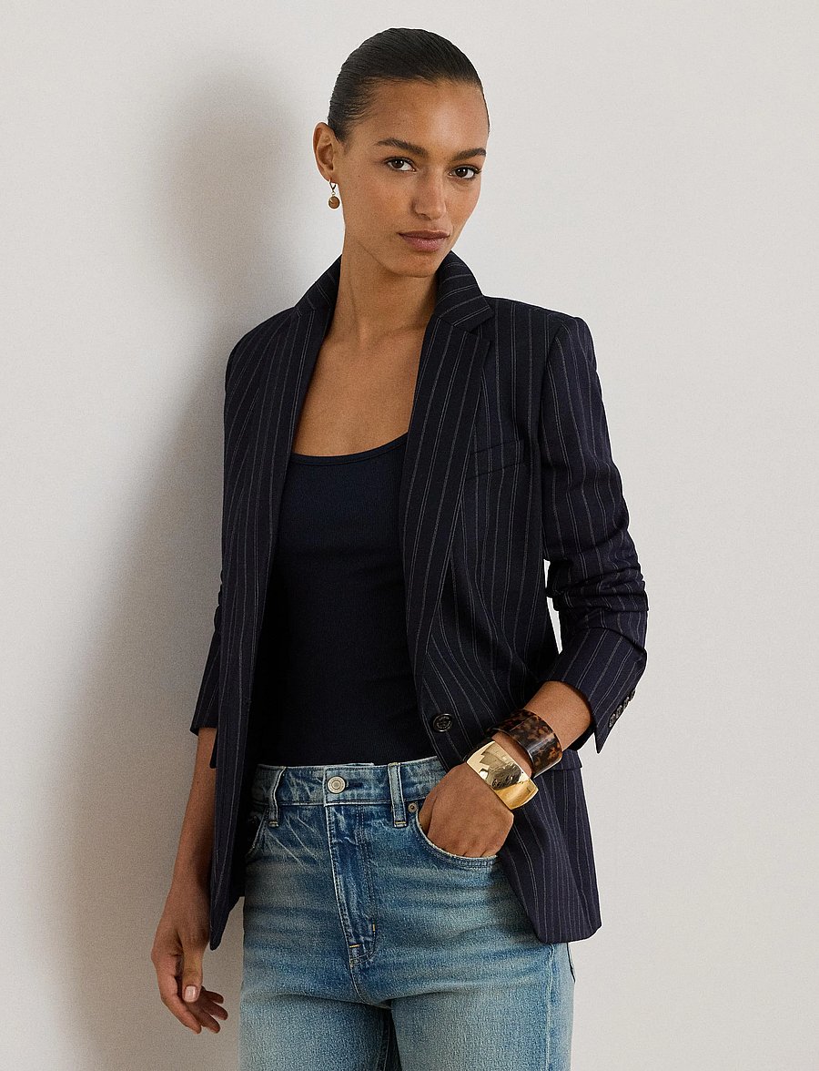 Lauren Ralph Lauren - Striped Wool-Blend Twill Blazer - navy/cream - 0