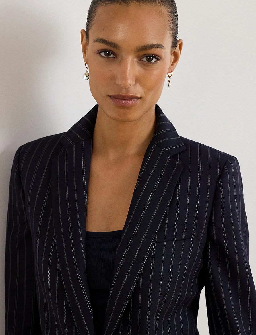 Lauren Ralph Lauren - Striped Wool-Blend Twill Blazer - navy/cream - 4