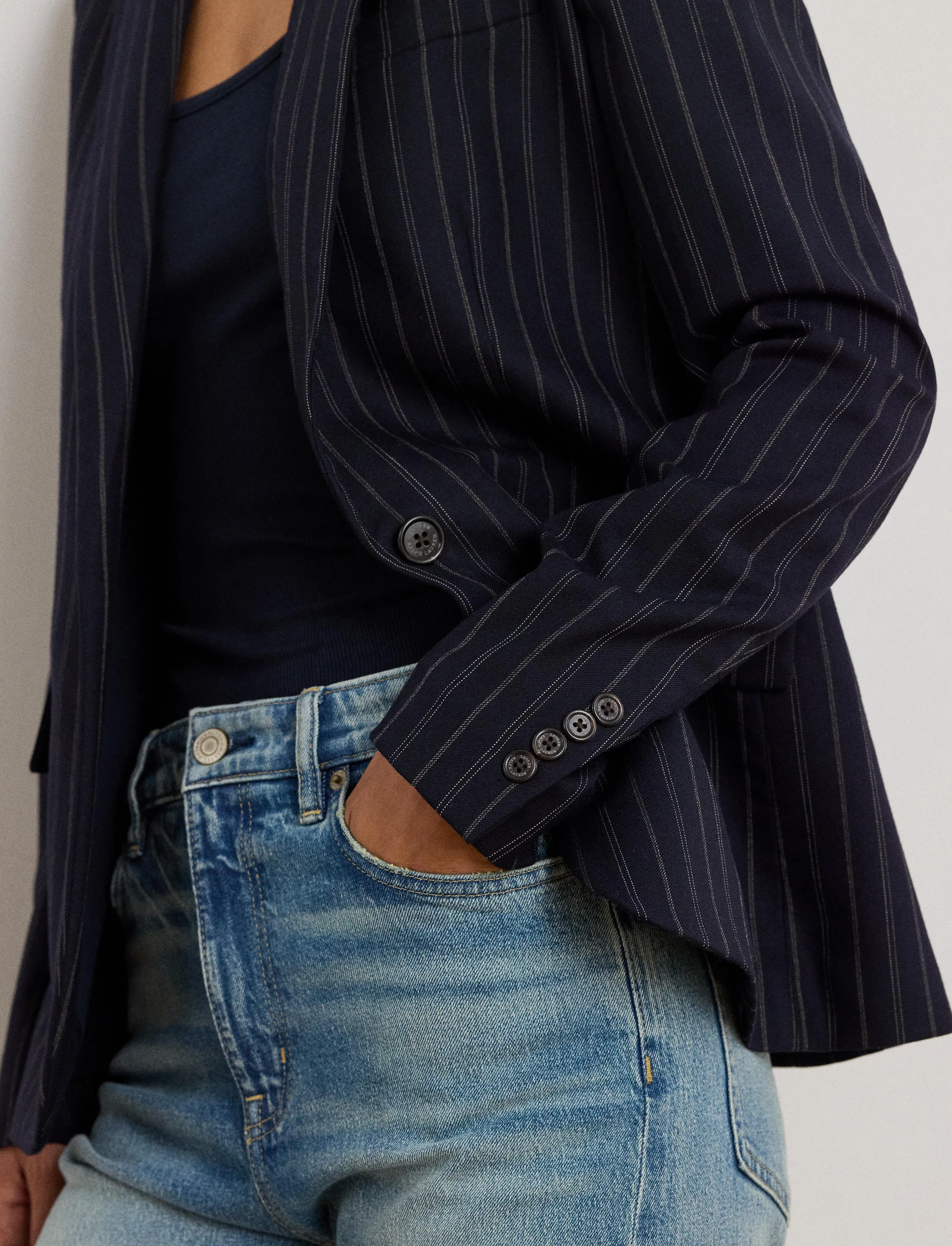 Lauren Ralph Lauren - Striped Wool-Blend Twill Blazer - navy/cream - 5