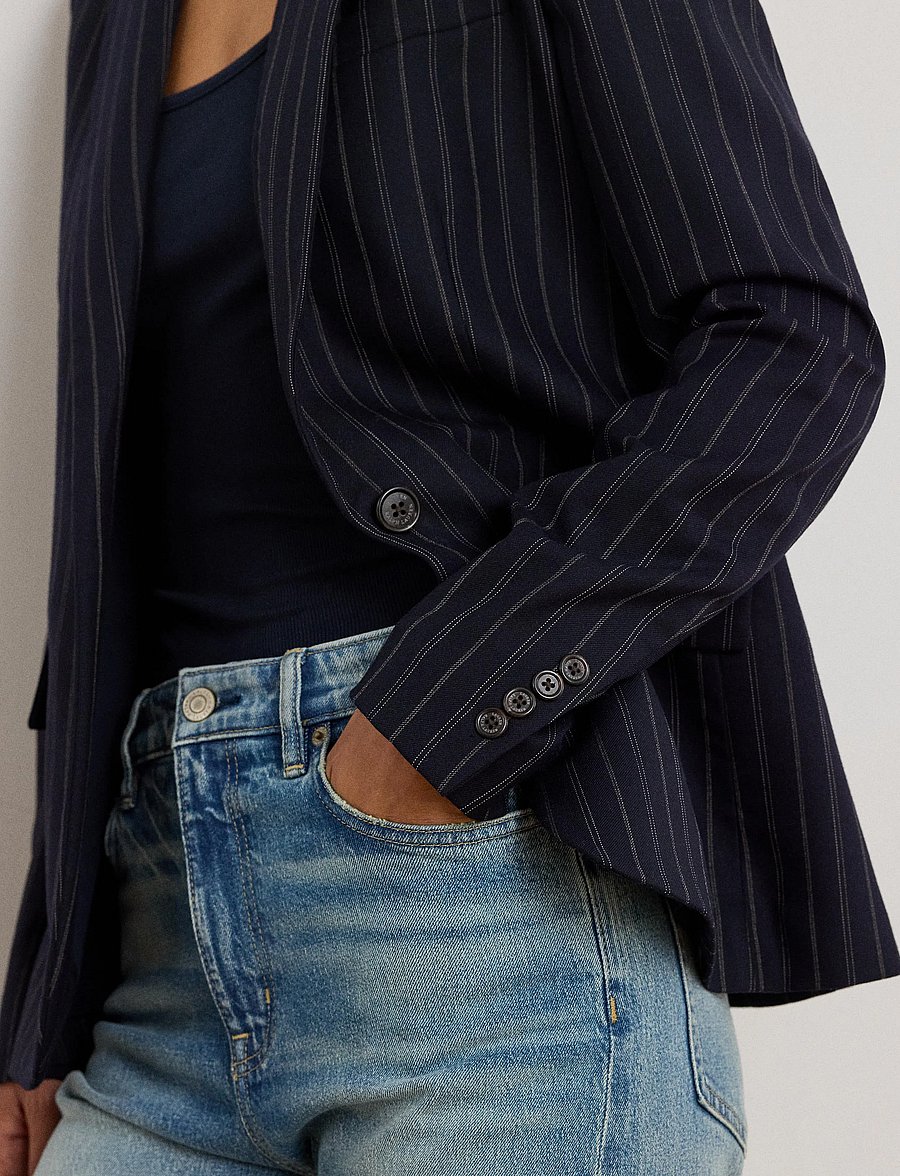 Lauren Ralph Lauren - Striped Wool-Blend Twill Blazer - navy/cream - 5