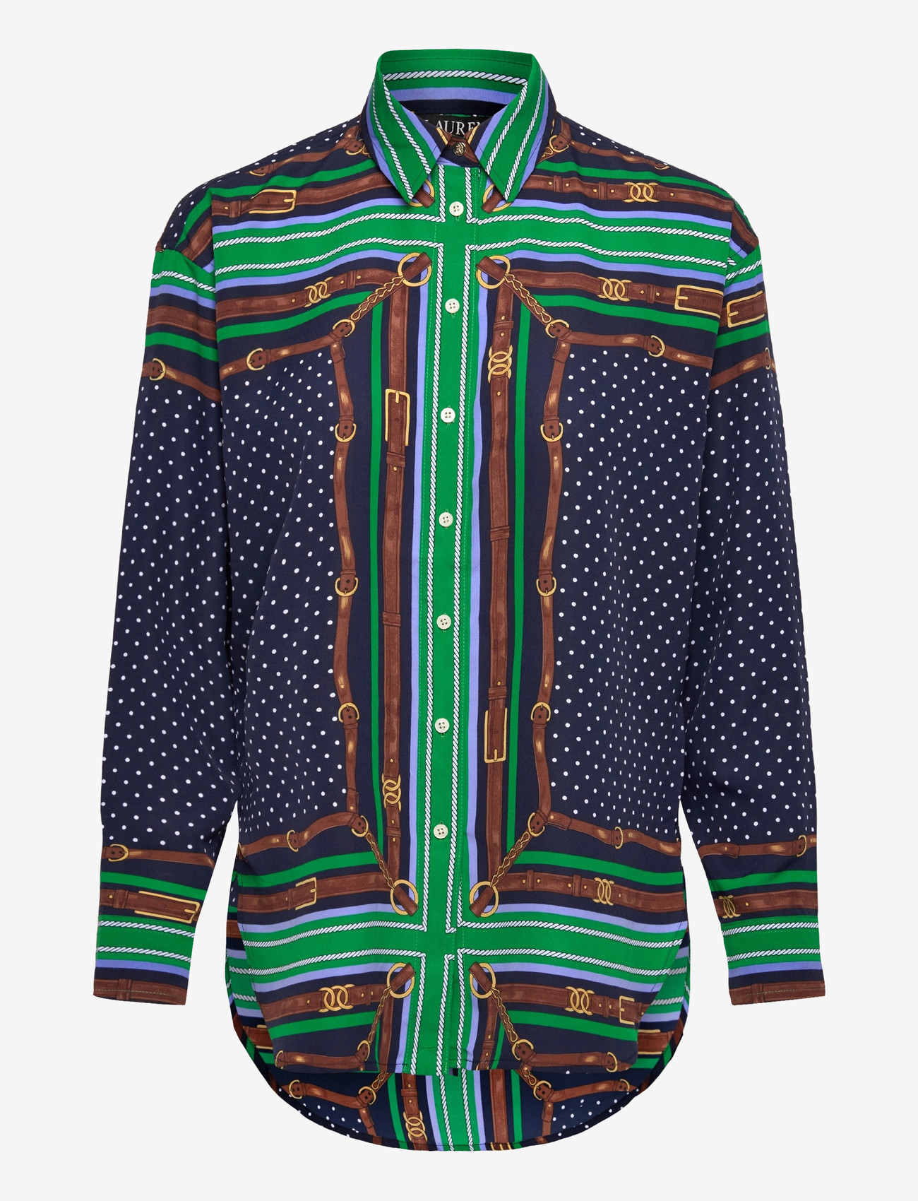 Lauren Ralph Lauren - Relaxed Fit Belting & Polka-Dot Shirt - långärmade skjortor - blue multi - 0