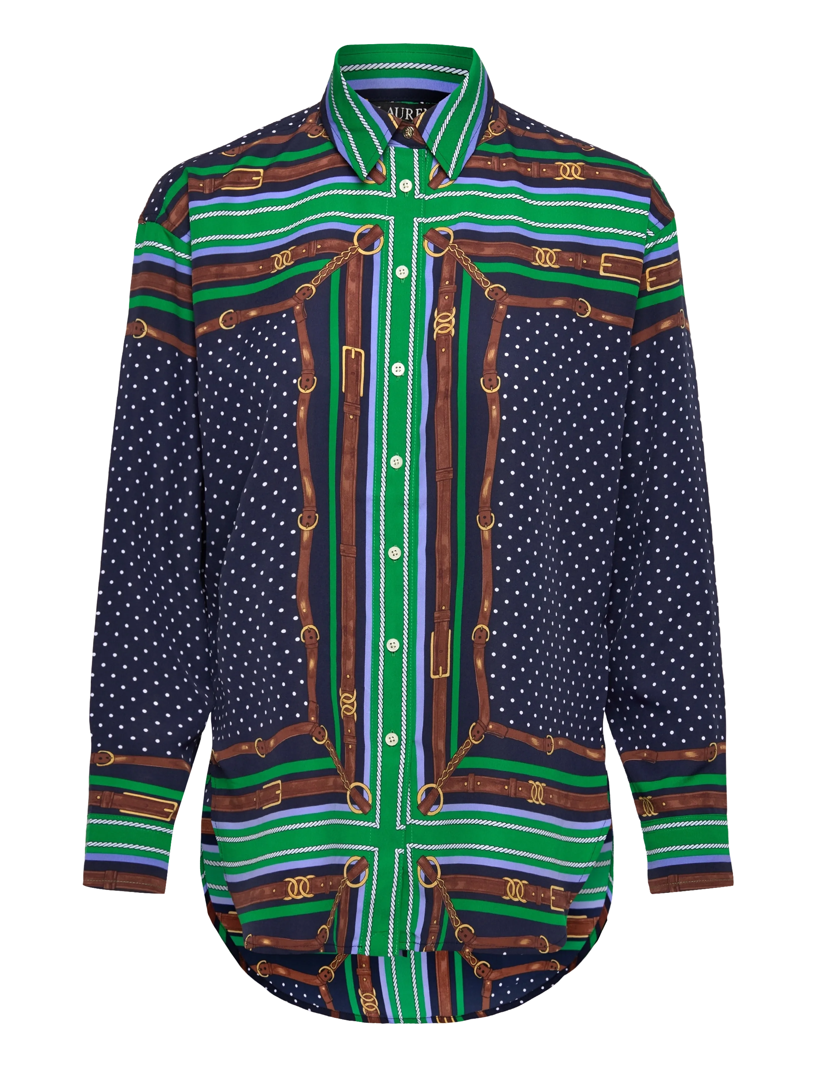 Lauren Ralph Lauren Relaxed Fit Belting & Polka-Dot Shirt - Officewear - BLUE MULTI / multi