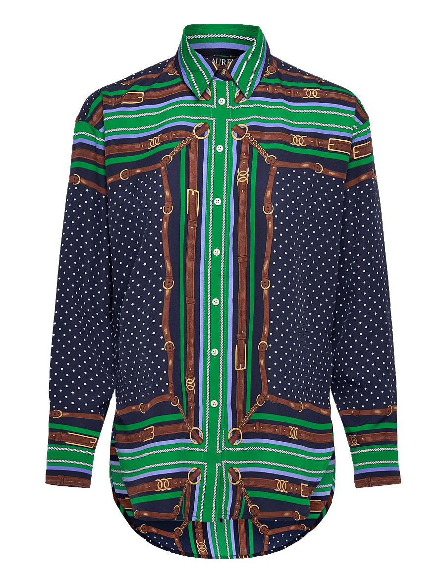 Lauren Ralph Lauren - Relaxed Fit Belting & Polka-Dot Shirt - long-sleeved shirts - blue multi - 1