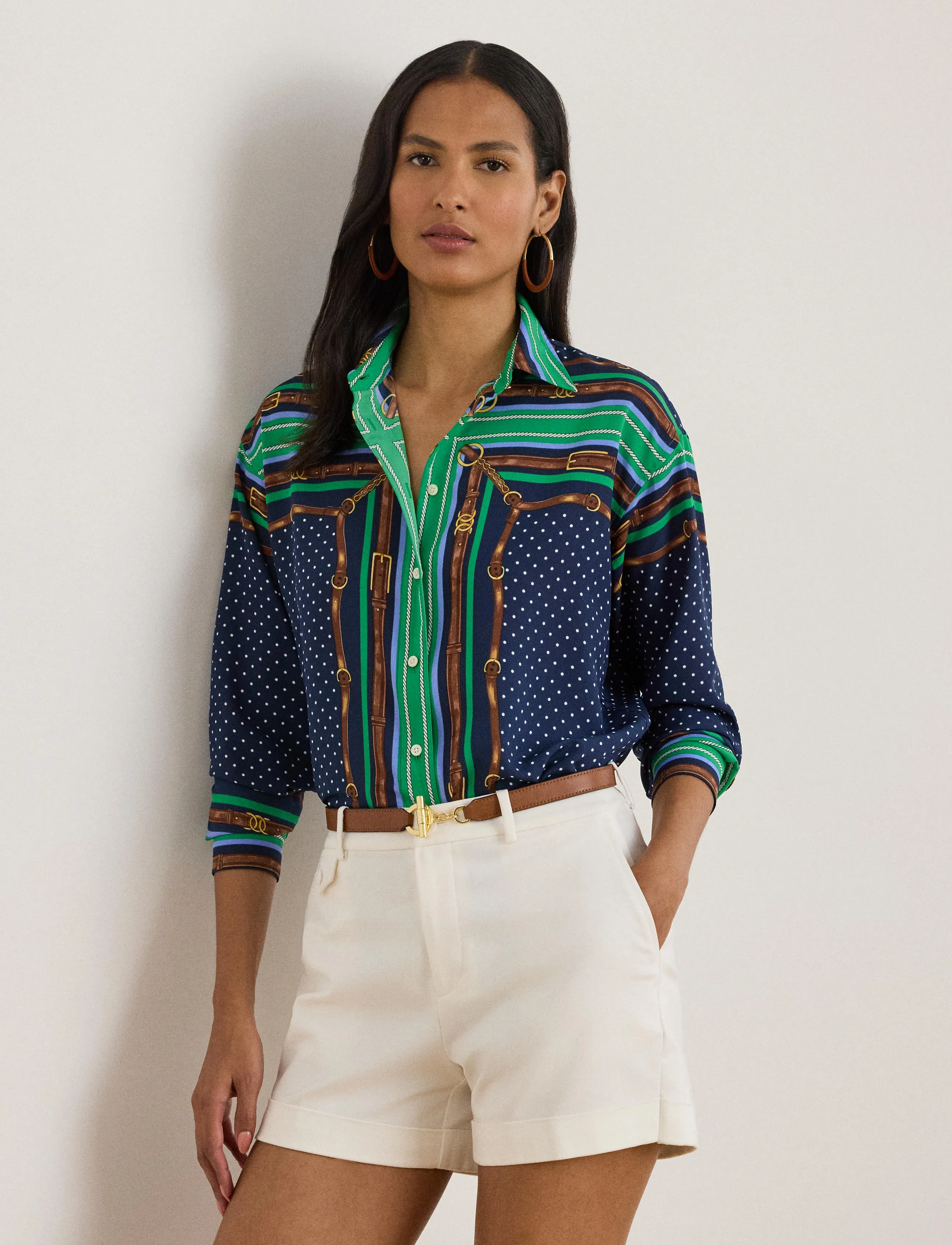 Lauren Ralph Lauren Relaxed Fit Belting & Polka-Dot Shirt - Bluser & Skjorter - BLUE MULTI / multi