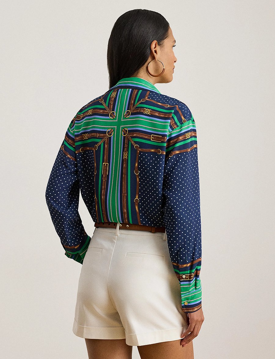 Lauren Ralph Lauren - Relaxed Fit Belting & Polka-Dot Shirt - long-sleeved shirts - blue multi - 3