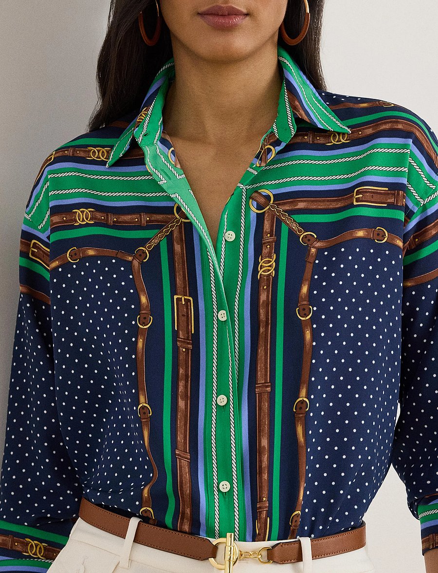 Lauren Ralph Lauren - Relaxed Fit Belting & Polka-Dot Shirt - long-sleeved shirts - blue multi - 4