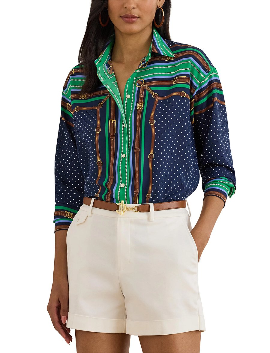 Lauren Ralph Lauren - Relaxed Fit Belting & Polka-Dot Shirt - long-sleeved shirts - blue multi - 5