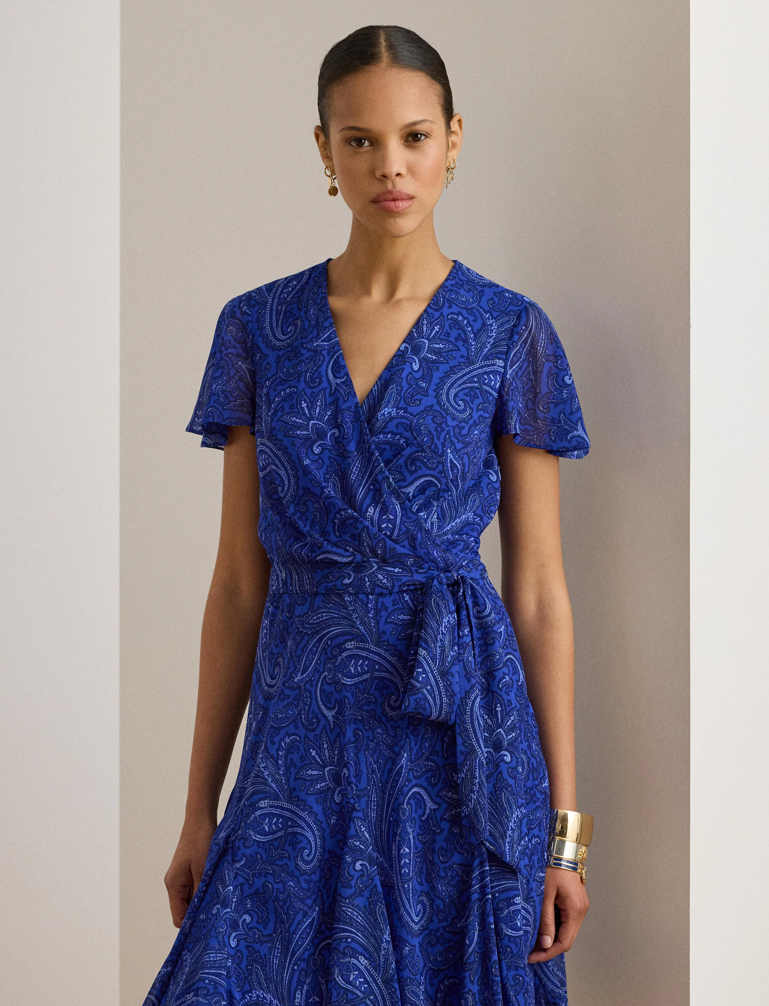 Lauren Ralph Lauren Paisley Crinkle Georgette Surplice Dress - Vêtements - BLUE MULTI / blue