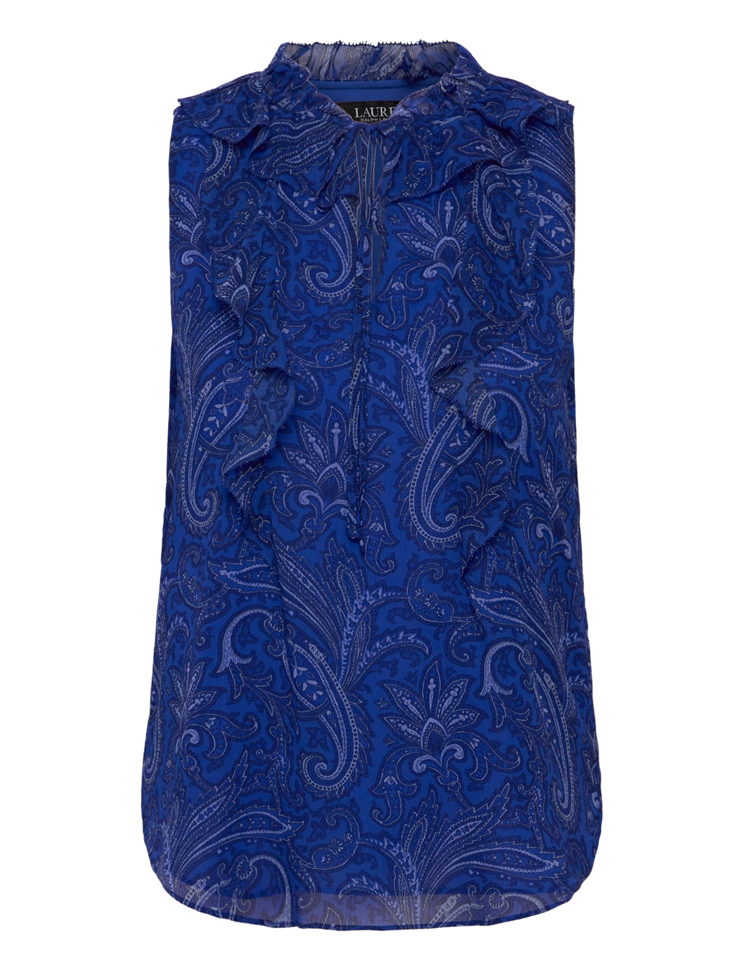 LAUREN RALPH LAUREN Paisley Ruffle-Trim Georgette Bluse Blau - L - Damen