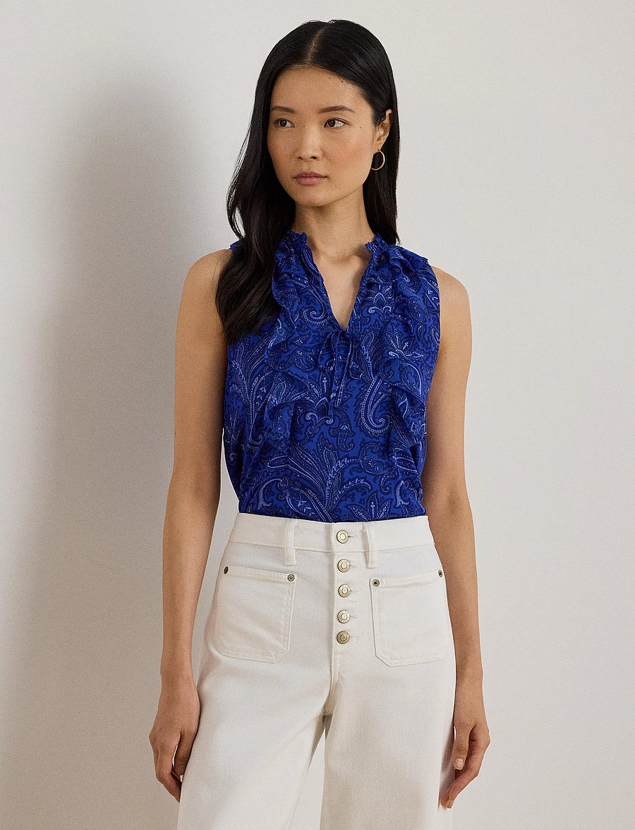 Lauren Ralph Lauren - Paisley Ruffle-Trim Georgette Blouse - Ærmeløse bluser - blue multi - 3