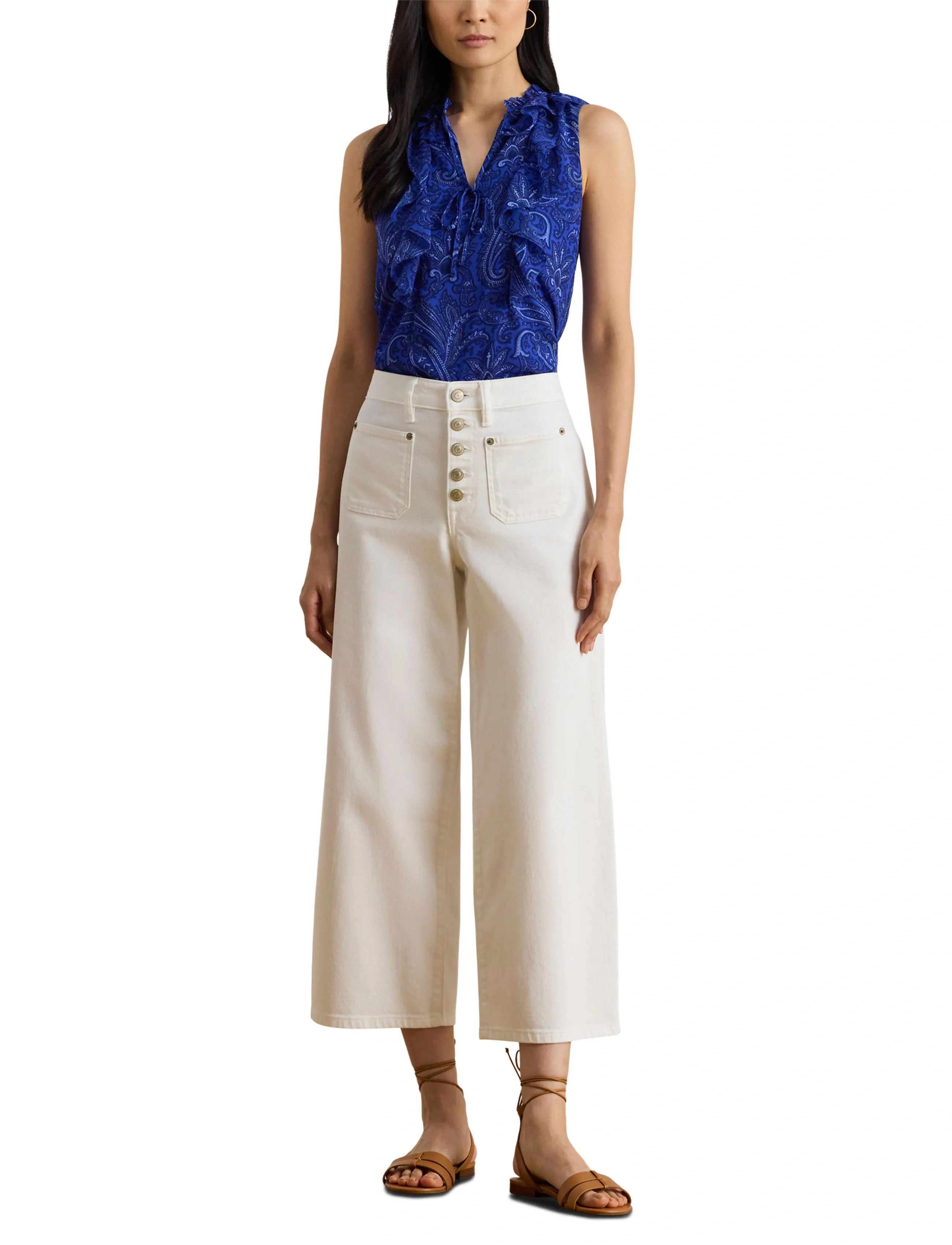 Lauren Ralph Lauren Paisley Ruffle-Trim Georgette Blouse - Lauren Ralph Lauren - BLUE MULTI / blue