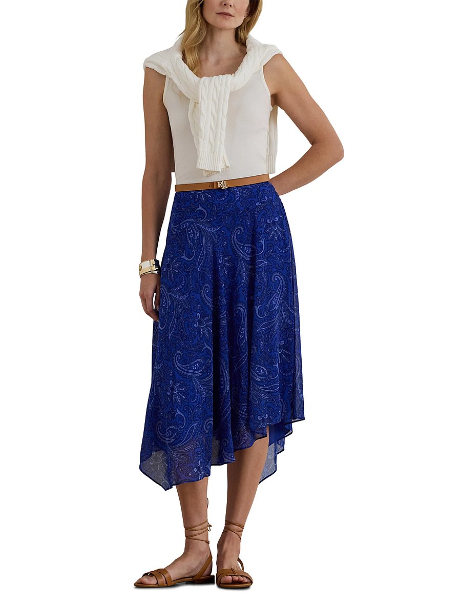Lauren Ralph Lauren - Paisley Georgette Handkerchief Skirt - midi-röcke - blue multi - 5
