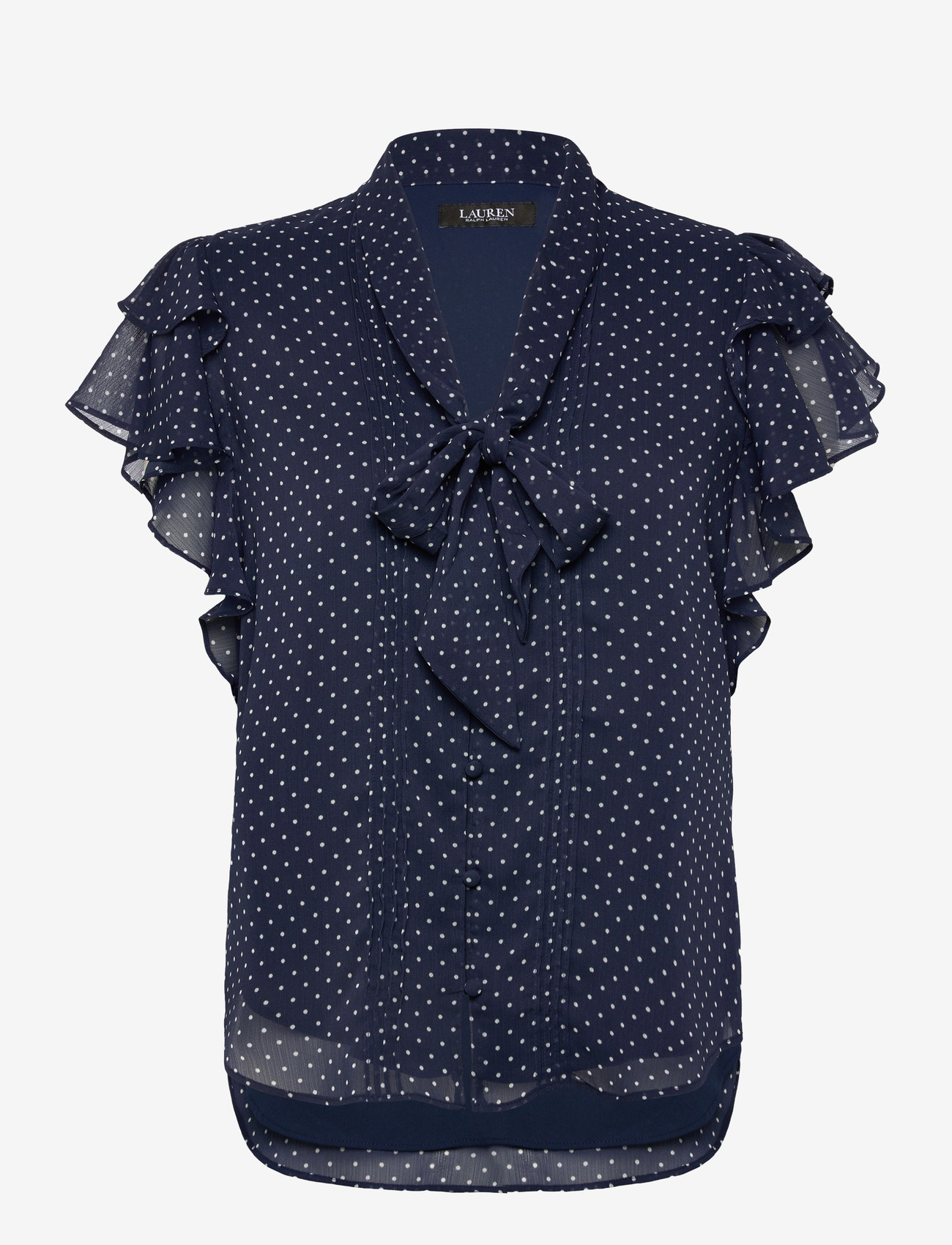 Lauren Ralph Lauren - Polka-Dot Georgette Tie-Neck Blouse - Ærmeløse bluser - navy/white - 0