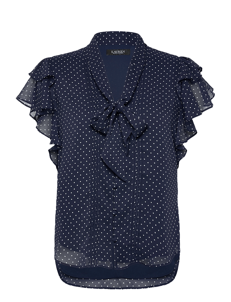 Lauren Ralph Lauren - Polka-Dot Georgette Tie-Neck Blouse - Ærmeløse bluser - navy/white - 0