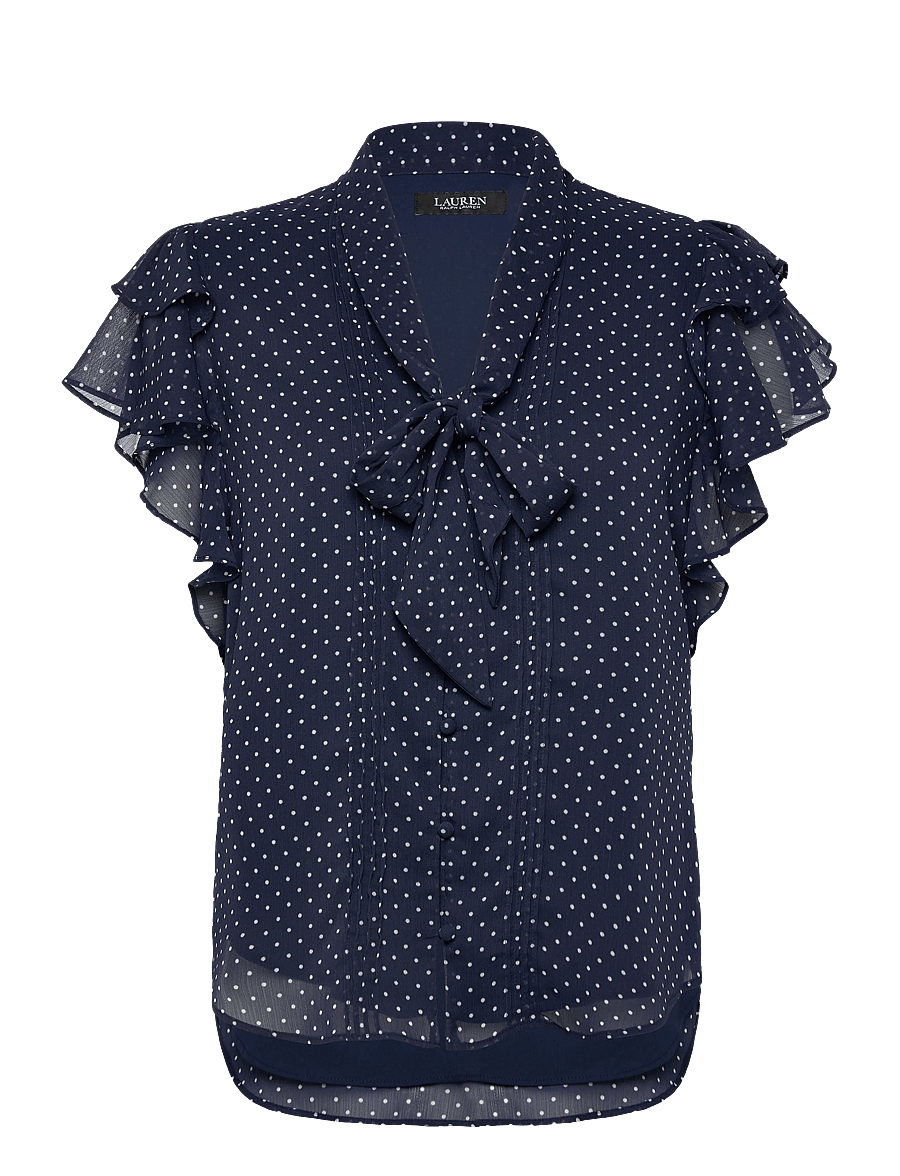 Lauren Ralph Lauren - Polka-Dot Georgette Tie-Neck Blouse - Ärmellose blusen - navy/white - 1