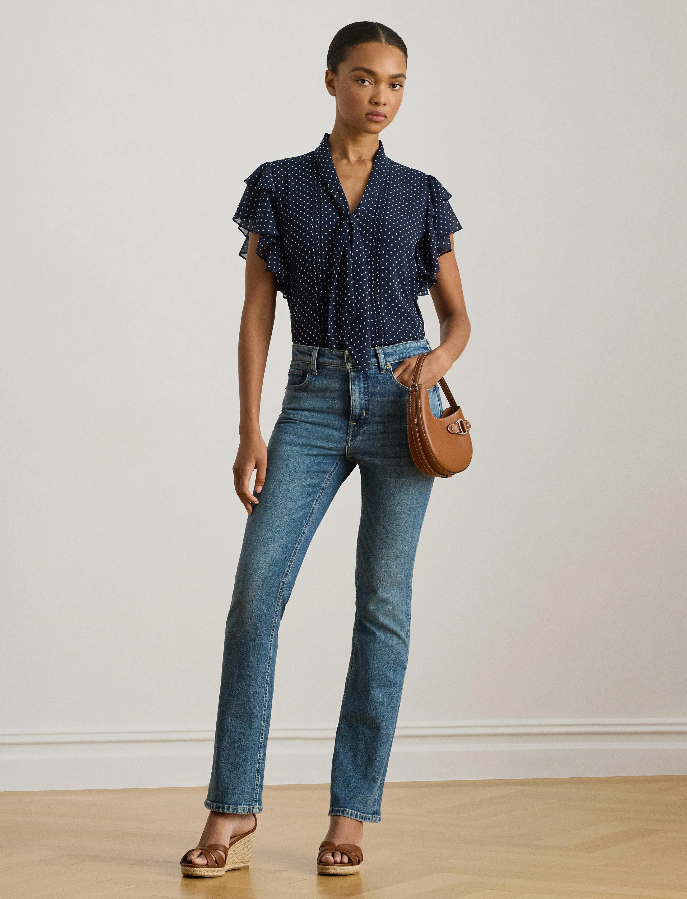 Lauren Ralph Lauren Polka-Dot Georgette Tie-Neck Blouse - Lauren Ralph Lauren - NAVY/WHITE / navy