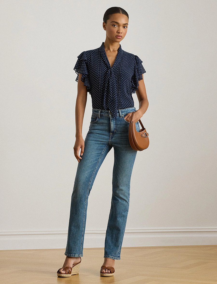 Lauren Ralph Lauren - Polka-Dot Georgette Tie-Neck Blouse - Ärmellose blusen - navy/white - 0