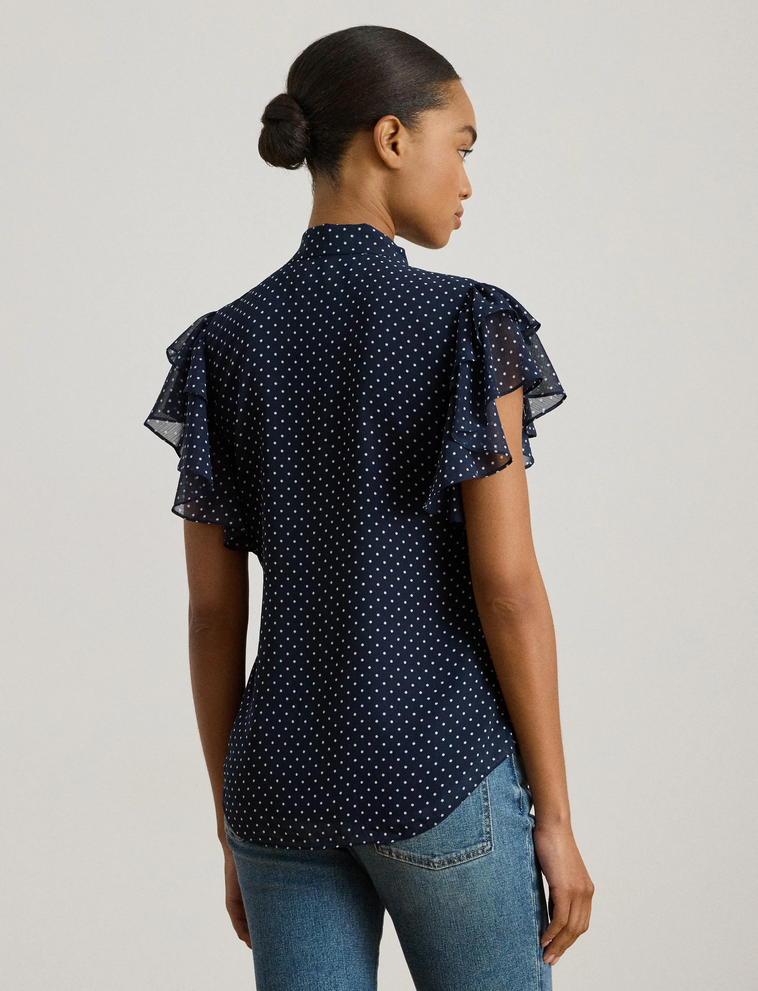 Lauren Ralph Lauren - Polka-Dot Georgette Tie-Neck Blouse - Ärmellose blusen - navy/white - 3