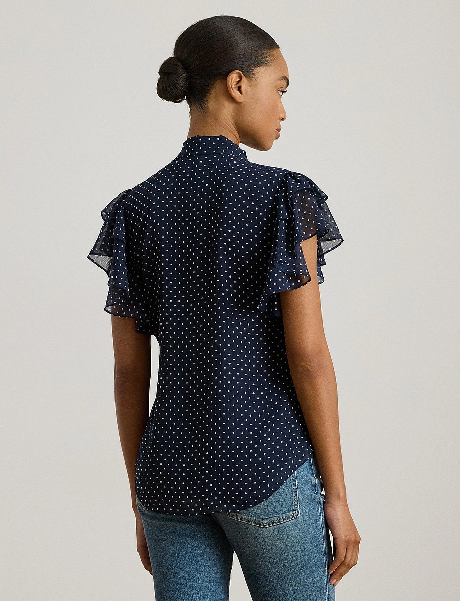 Lauren Ralph Lauren - Polka-Dot Georgette Tie-Neck Blouse - Ärmellose blusen - navy/white - 3