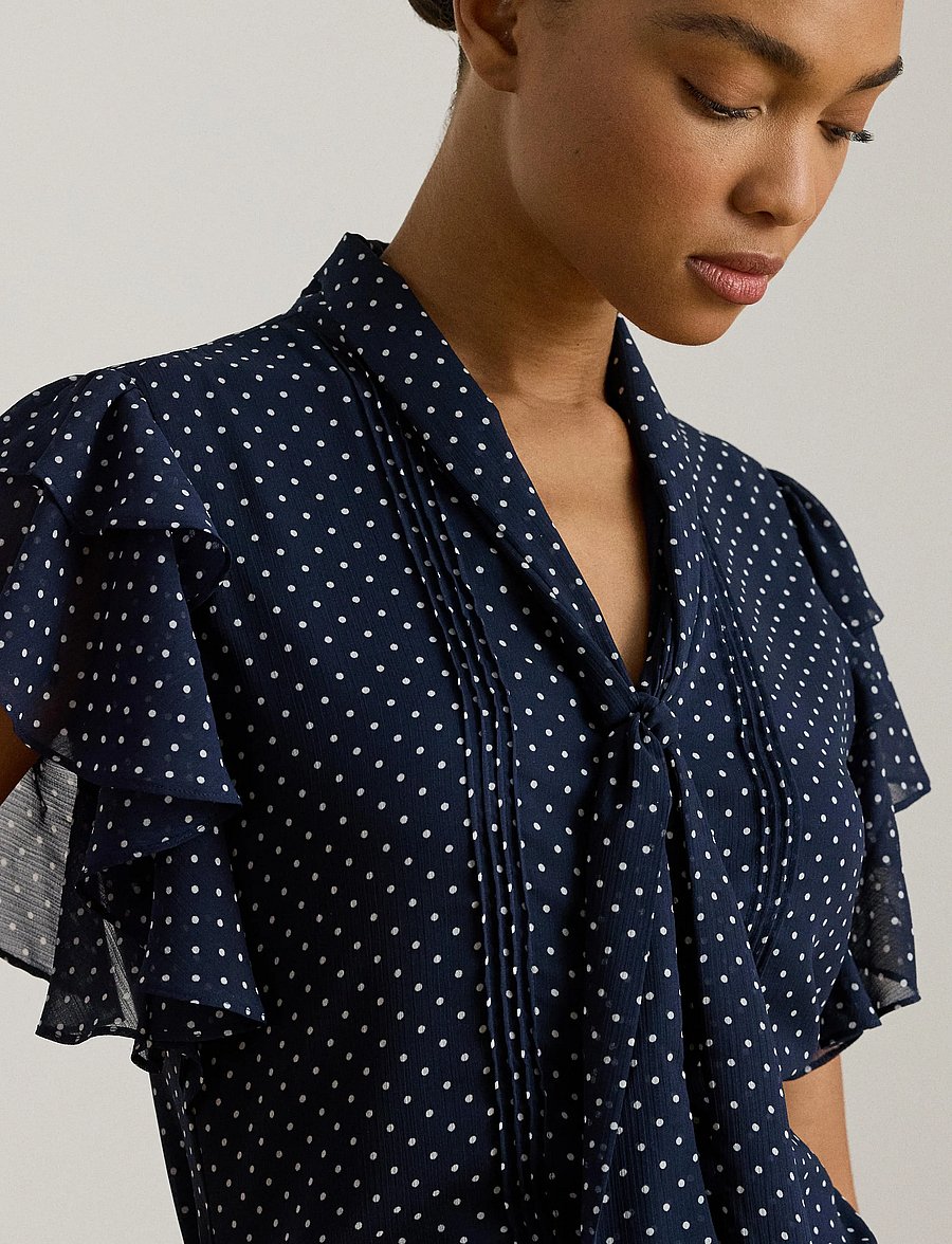 Lauren Ralph Lauren - Polka-Dot Georgette Tie-Neck Blouse - Ärmellose blusen - navy/white - 4