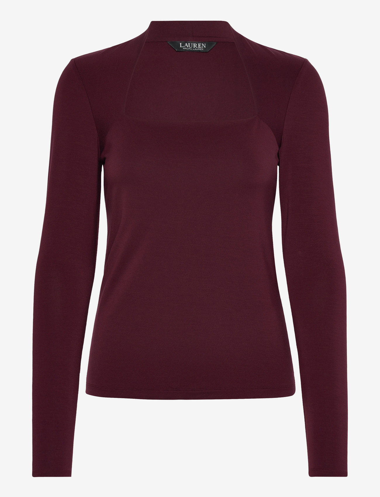 Lauren Ralph Lauren - Stretch Jersey Square-Neck Top - långärmade toppar - dark garnet - 0
