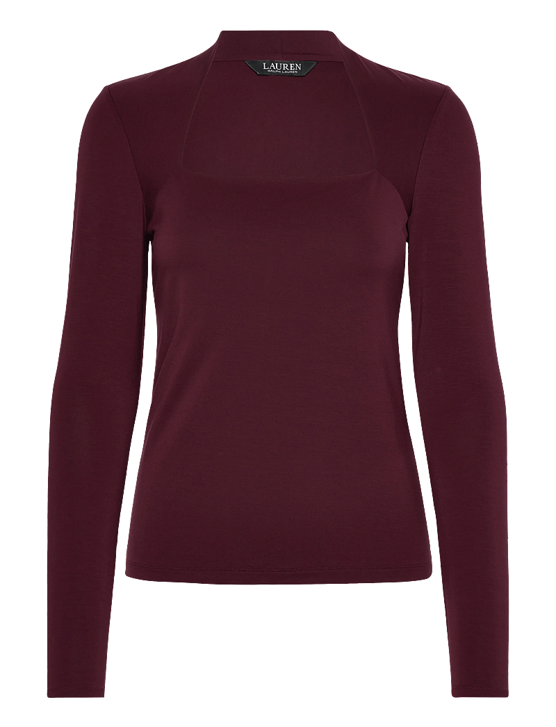 Lauren Ralph Lauren - Stretch Jersey Square-Neck Top - långärmade toppar - dark garnet - 0